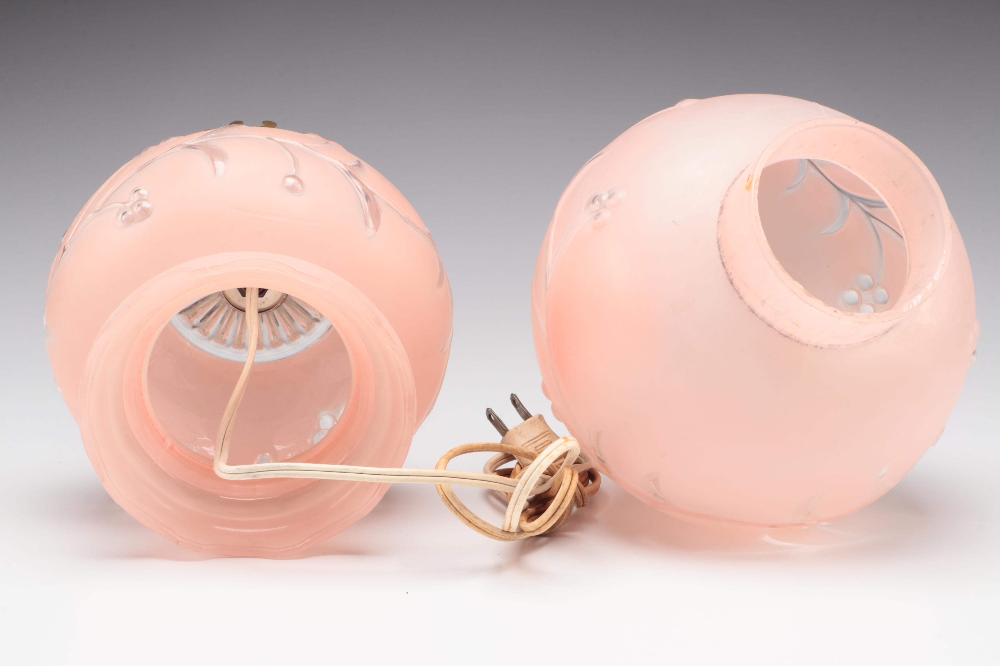 Pink Frosted Glass Parlor Table Lamp, Mid-20th Century