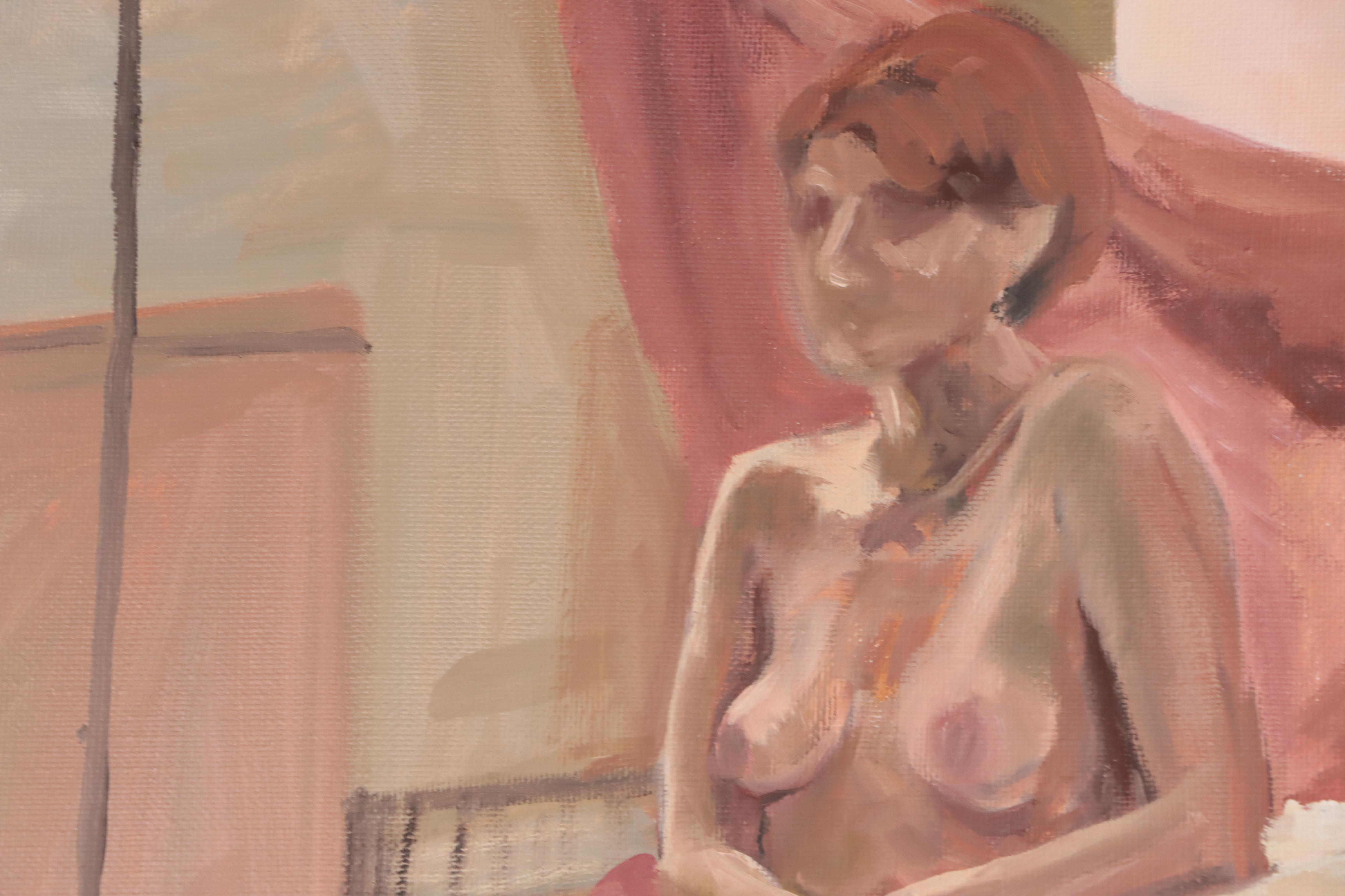 Katrina Halter Oil Painting of a Seated Female Nude, circa 1990