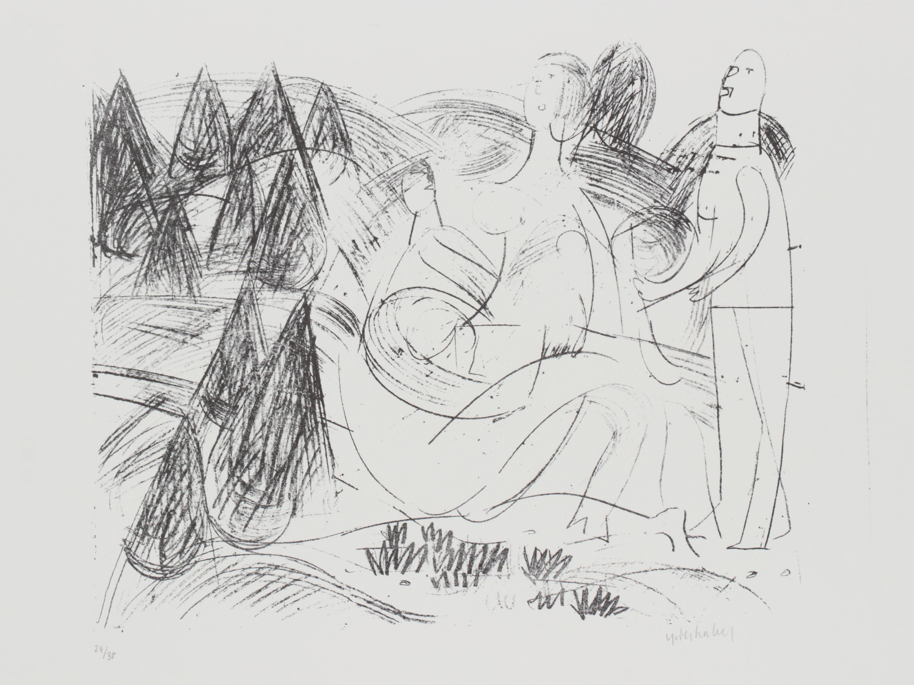 Abstract Geometric Figurative Lithograph