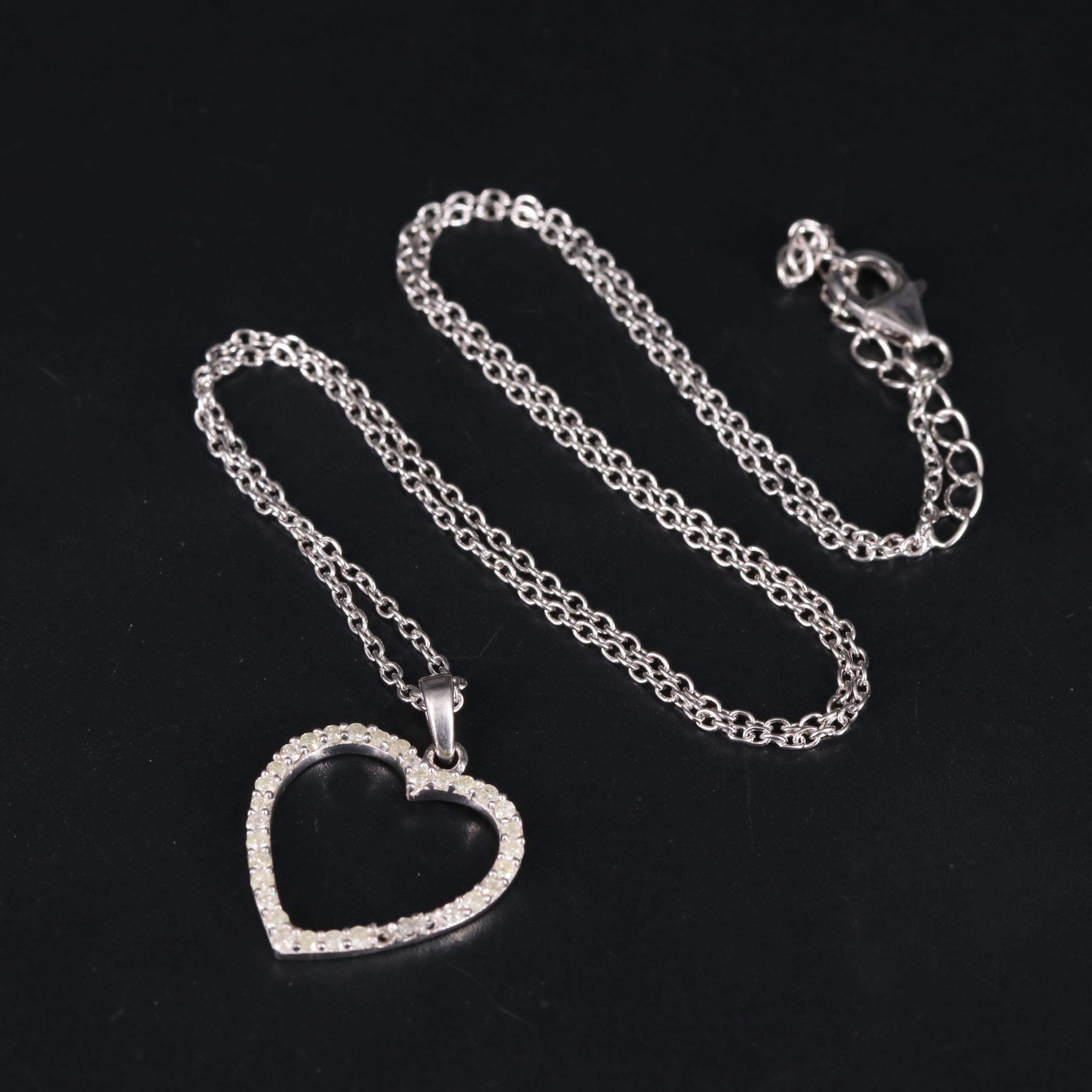 Sterling Silver Heart Shaped Necklace Including Diamonds
