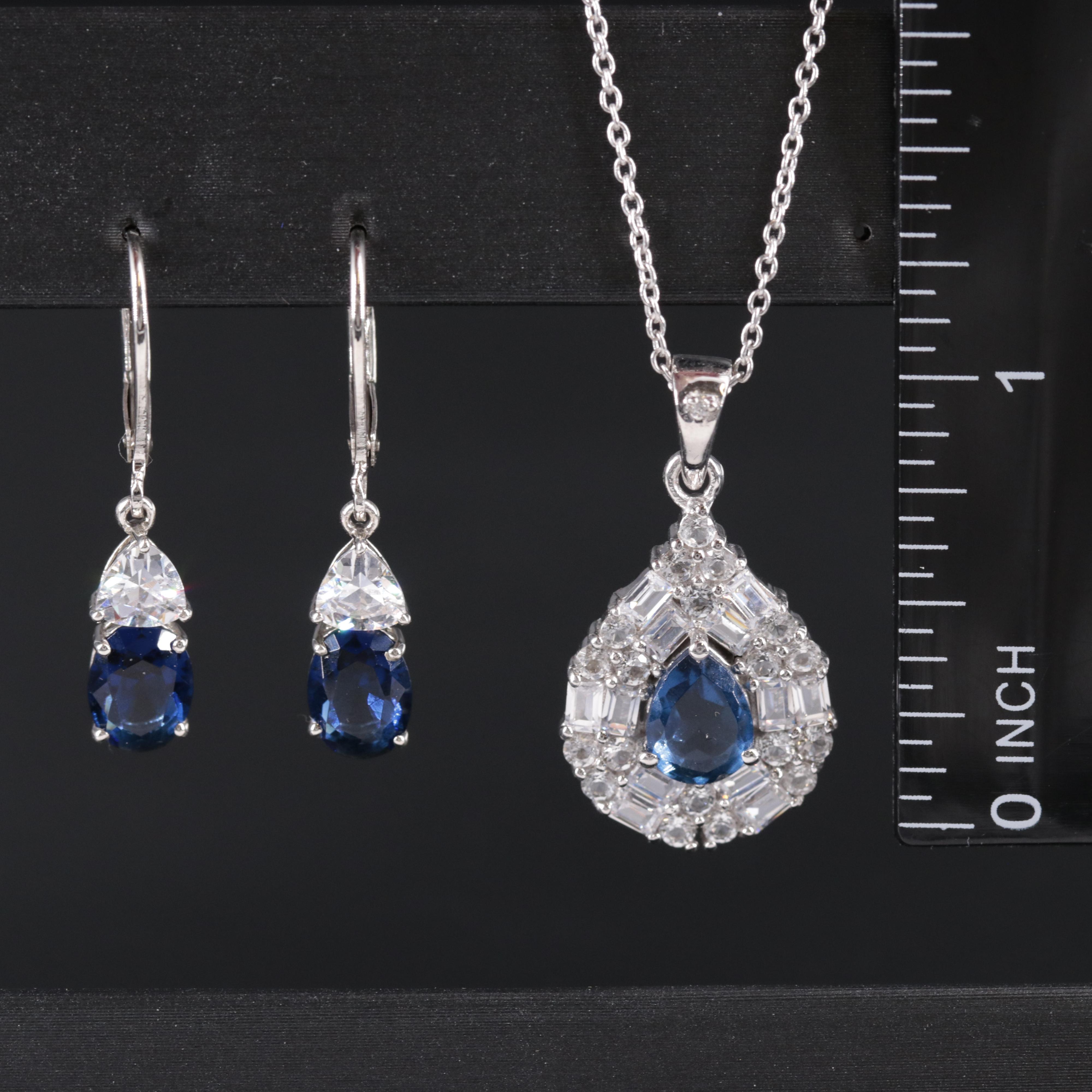 Sterling Silver Sapphire Necklace and Earring Collection