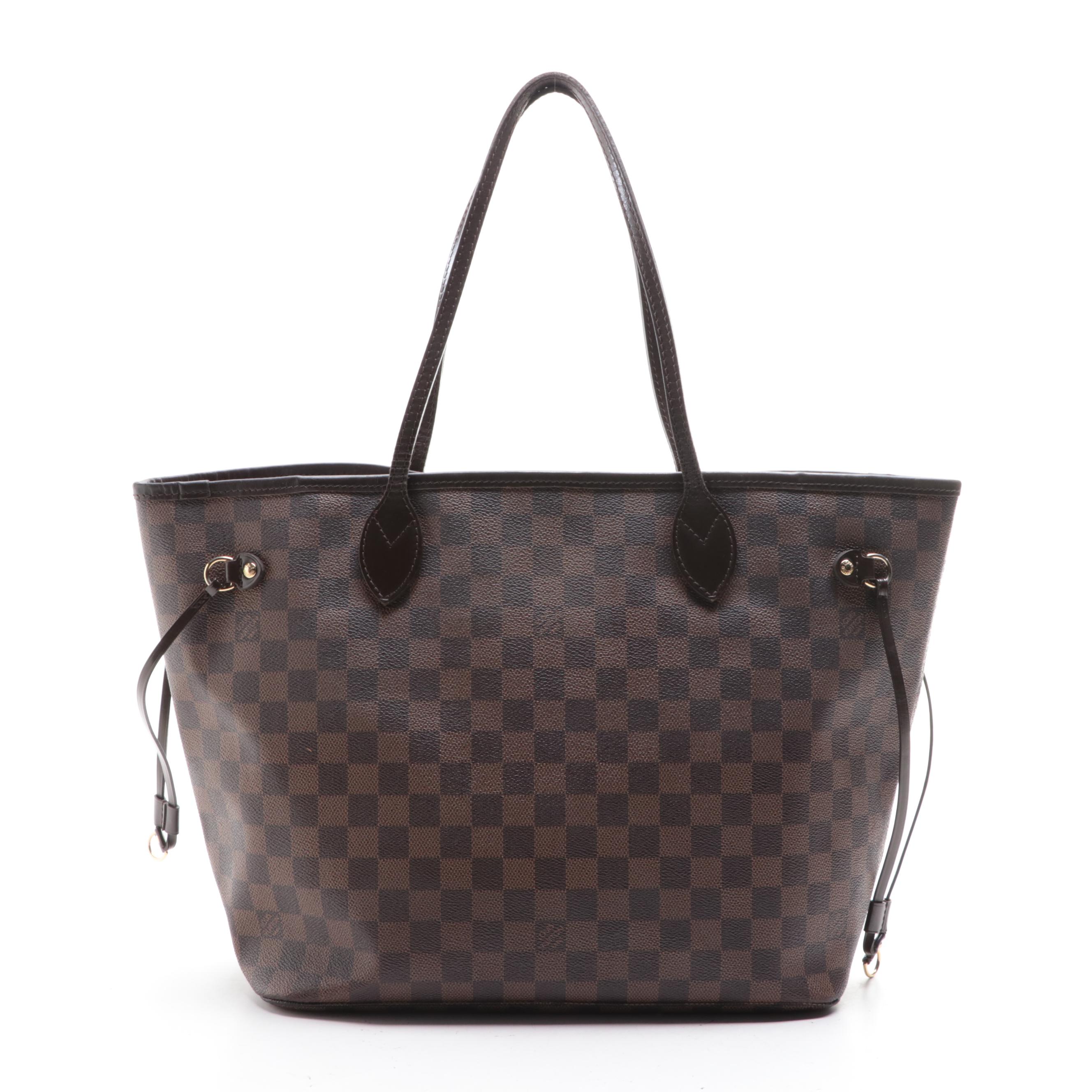 Louis Vuitton Neverfull MM in Damier Ebene Canvas and Dark Brown Leather