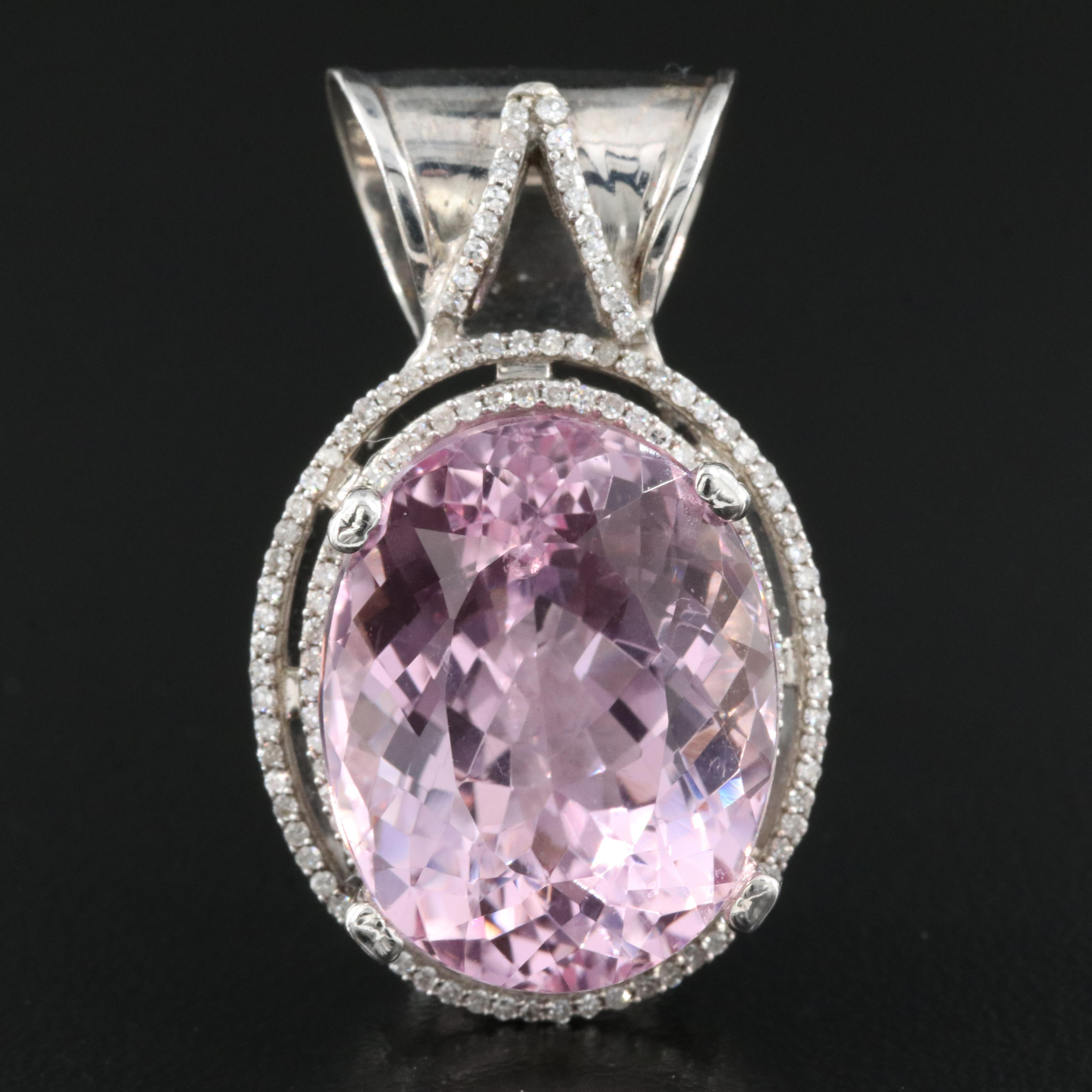 14K 22.90 CT Kunzite and Diamond Slide Pendant