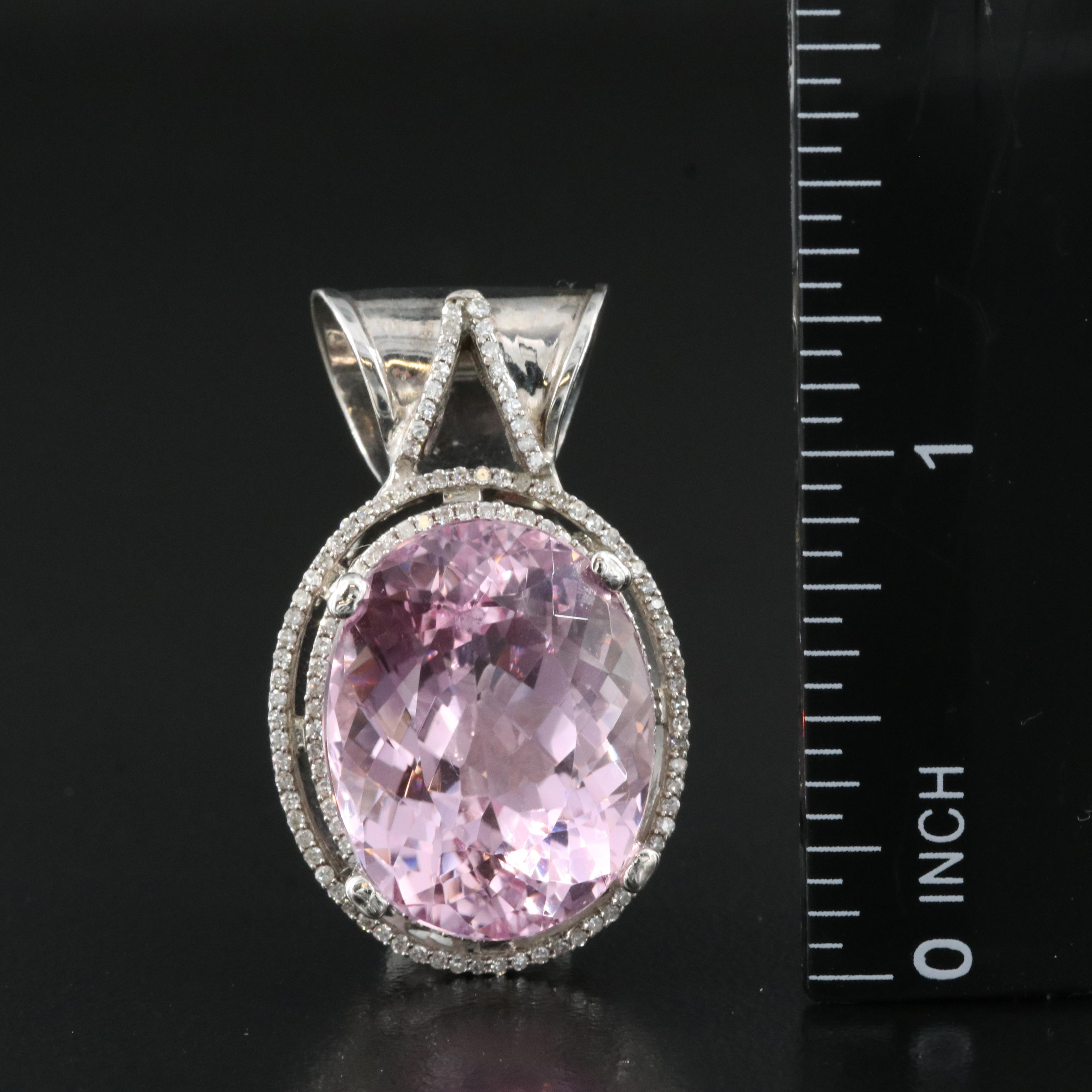 14K 22.90 CT Kunzite and Diamond Slide Pendant
