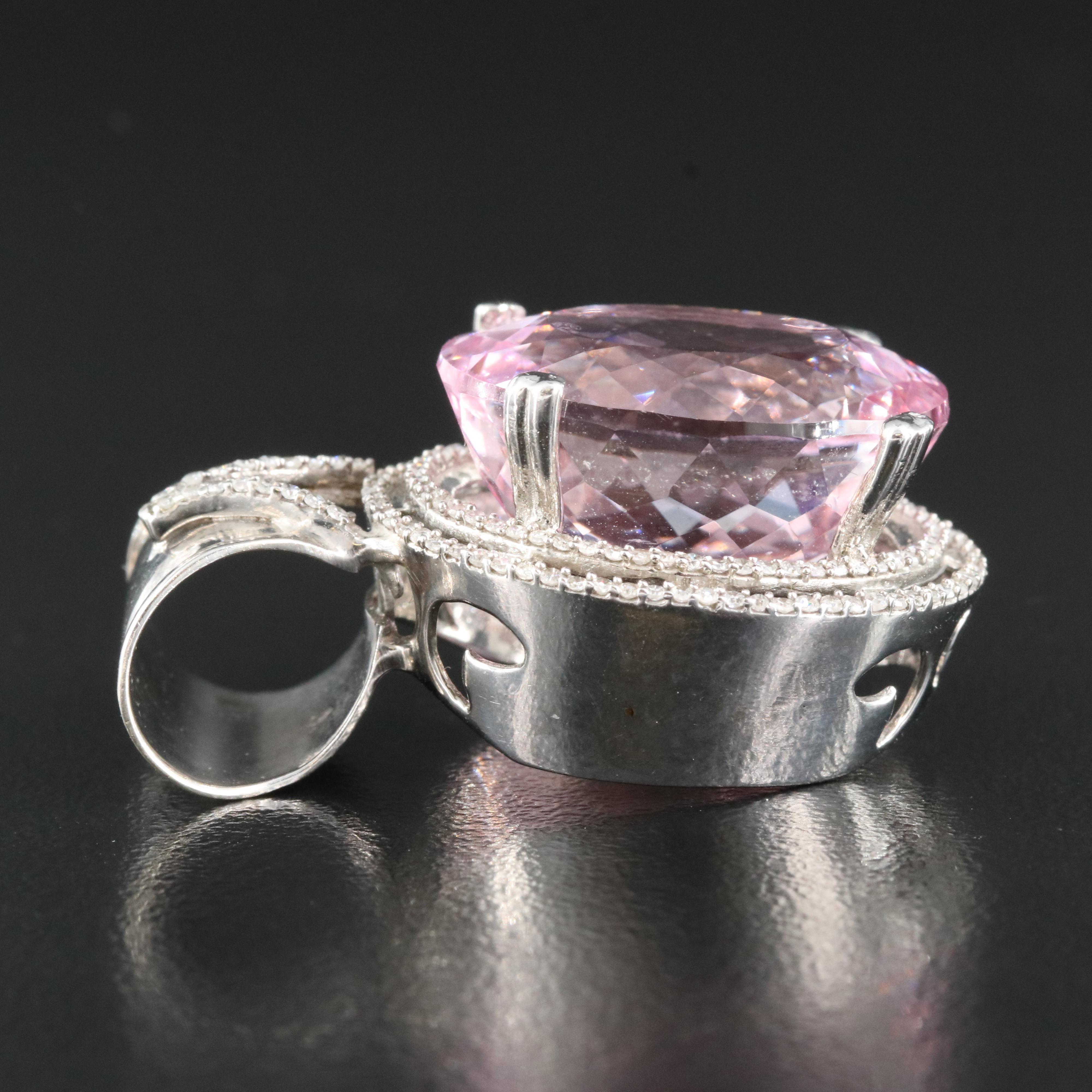 14K 22.90 CT Kunzite and Diamond Slide Pendant