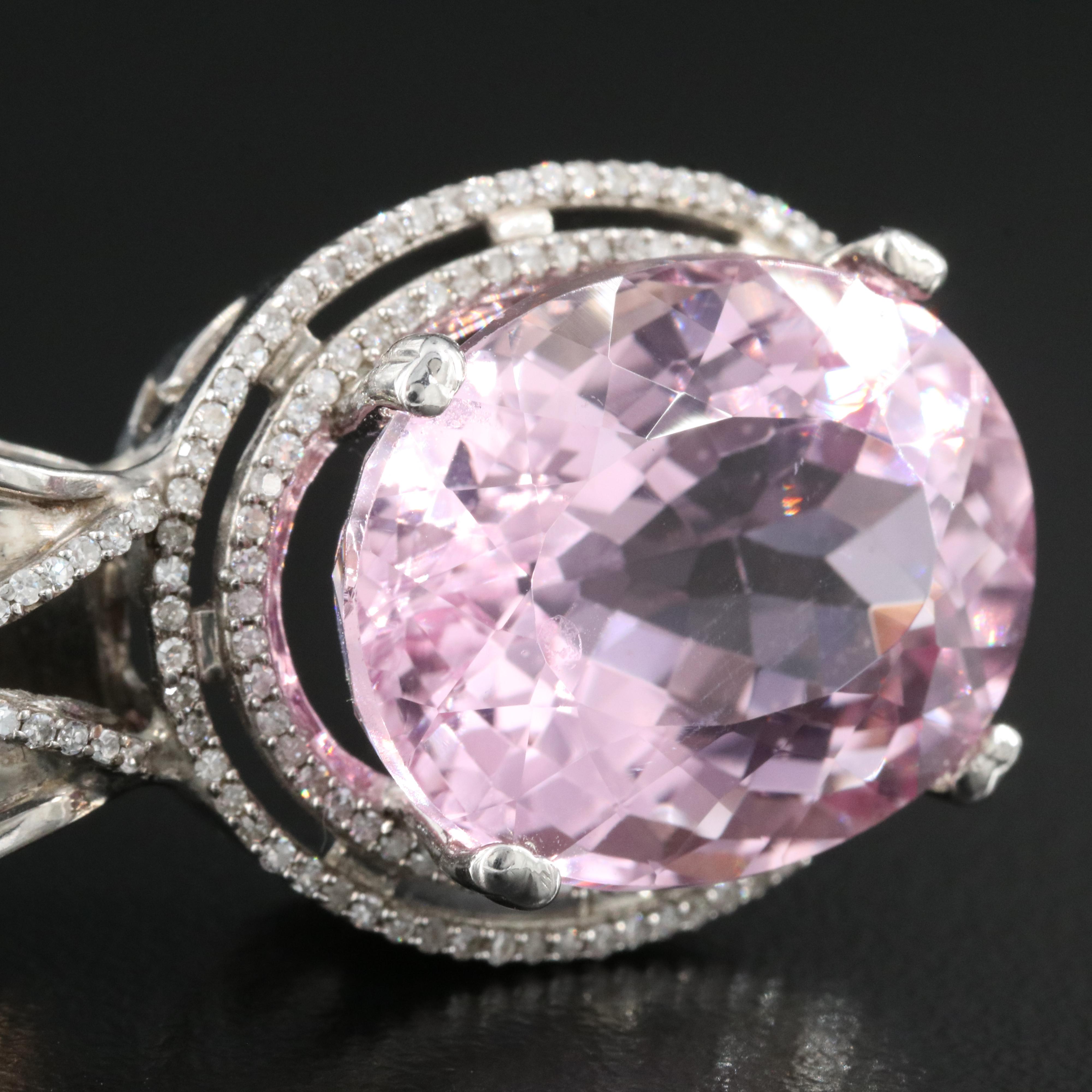 14K 22.90 CT Kunzite and Diamond Slide Pendant