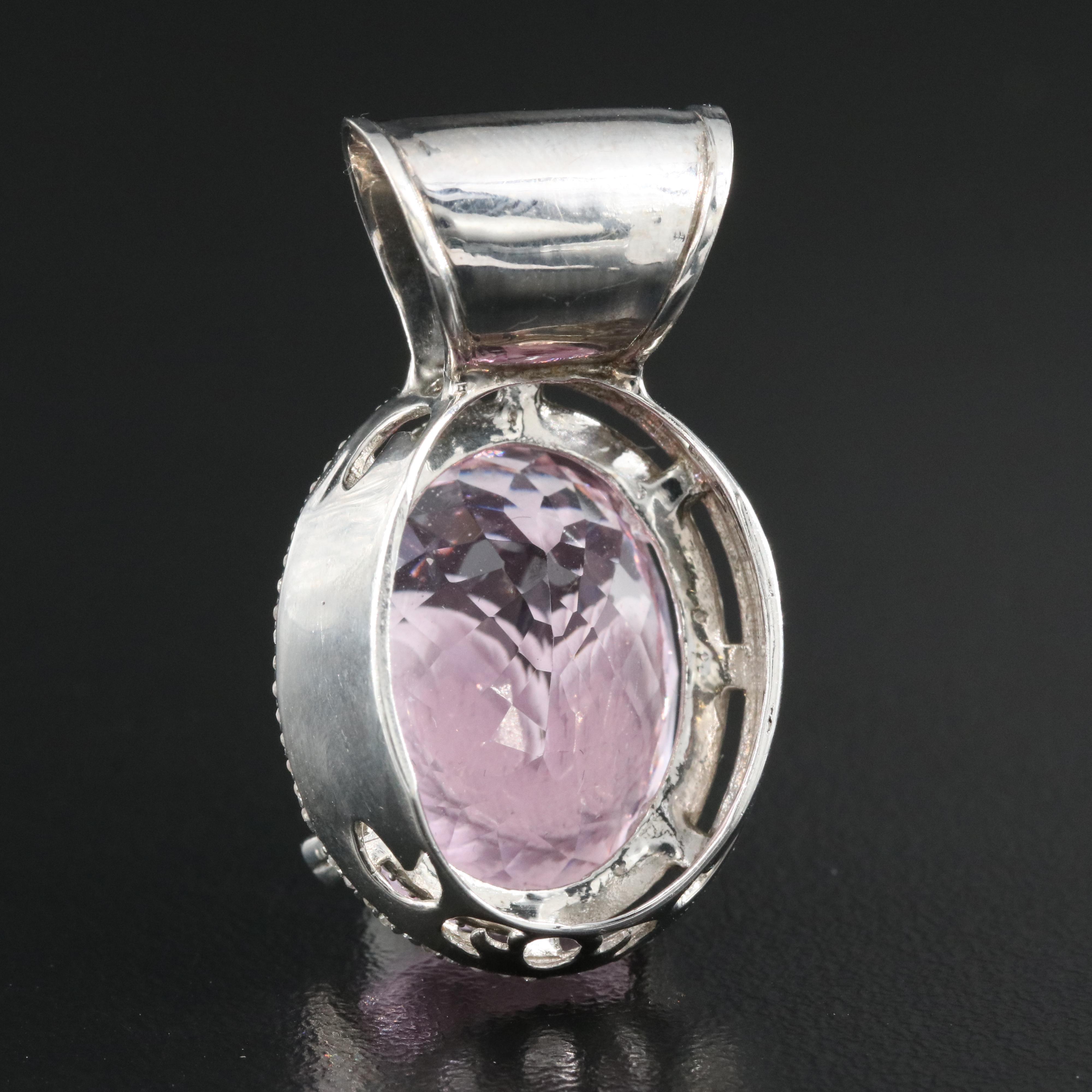 14K 22.90 CT Kunzite and Diamond Slide Pendant