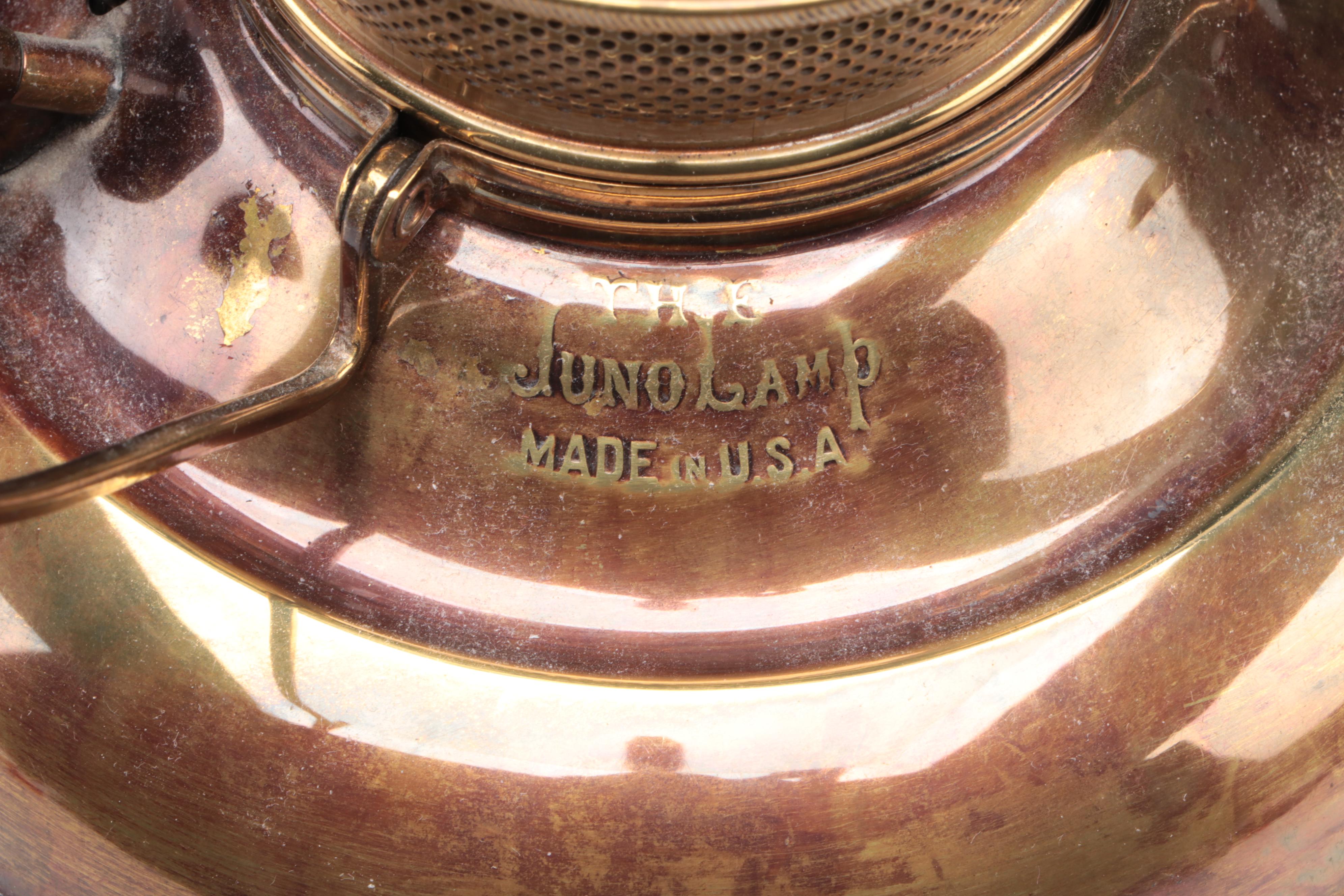 Juno Brass Kerosene Lamp with Milk Glass Shade, Adapted Mid to Late 20th Century