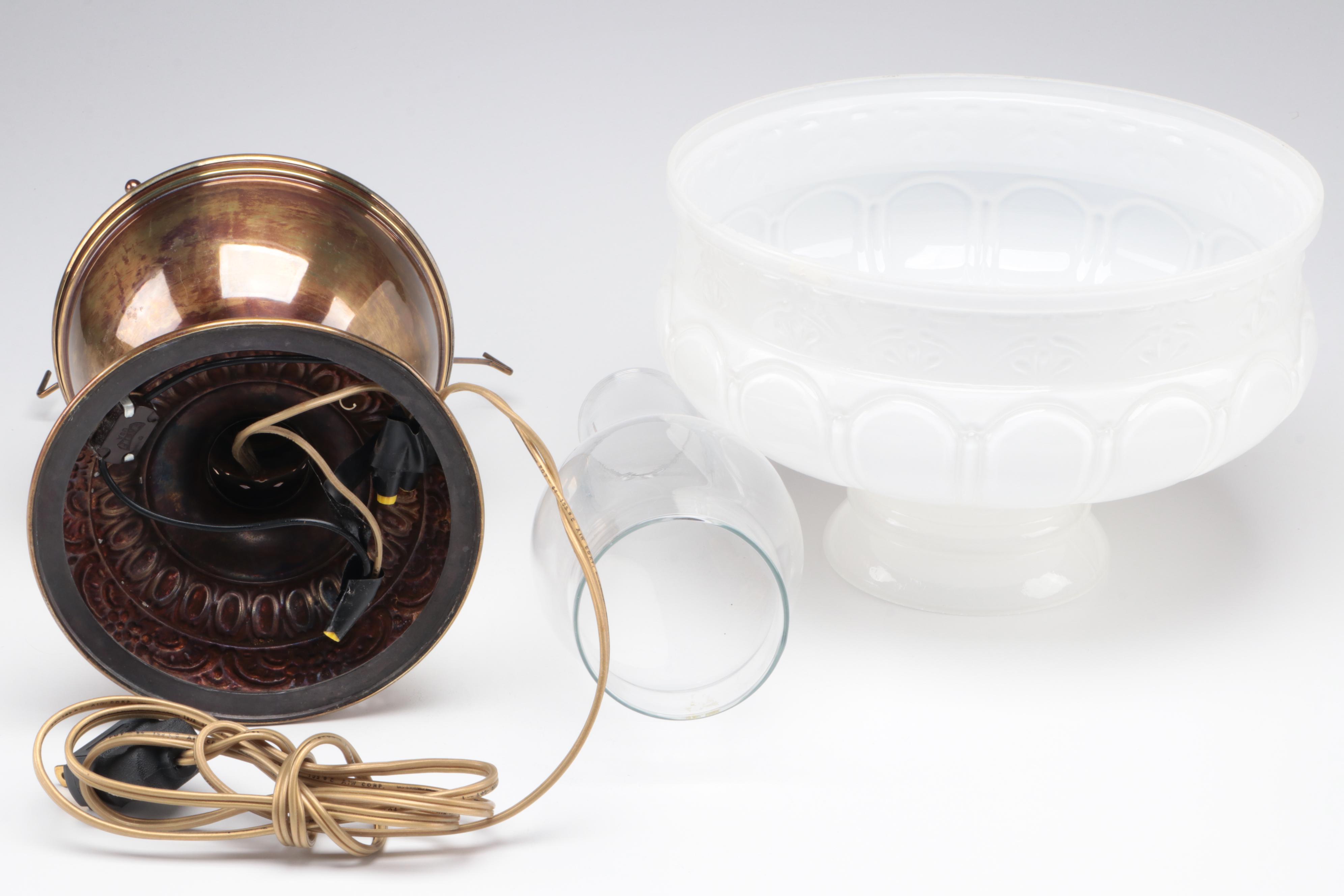 Juno Brass Kerosene Lamp with Milk Glass Shade, Adapted Mid to Late 20th Century