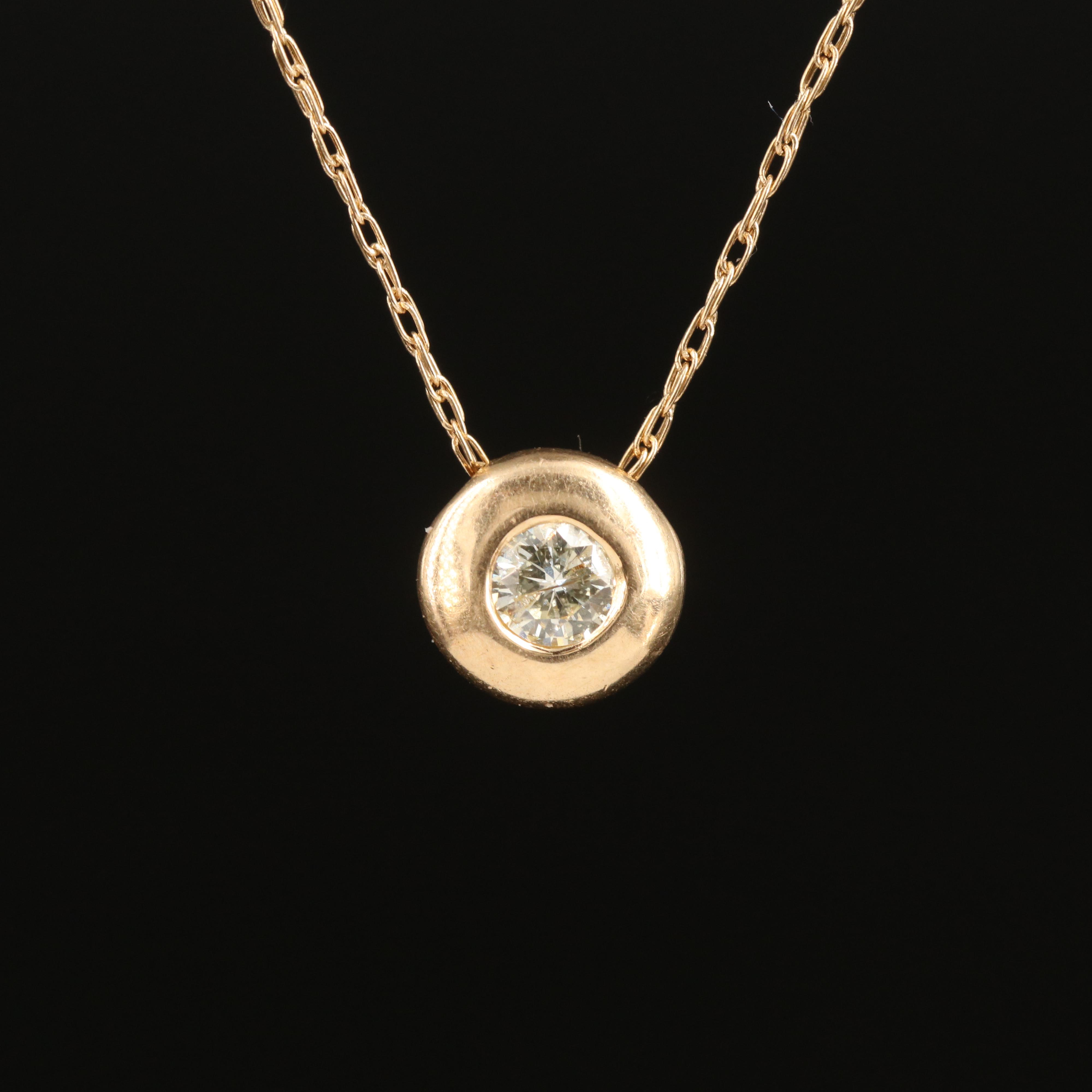 14K 0.12 CT Diamond Solitaire Pendant Necklace