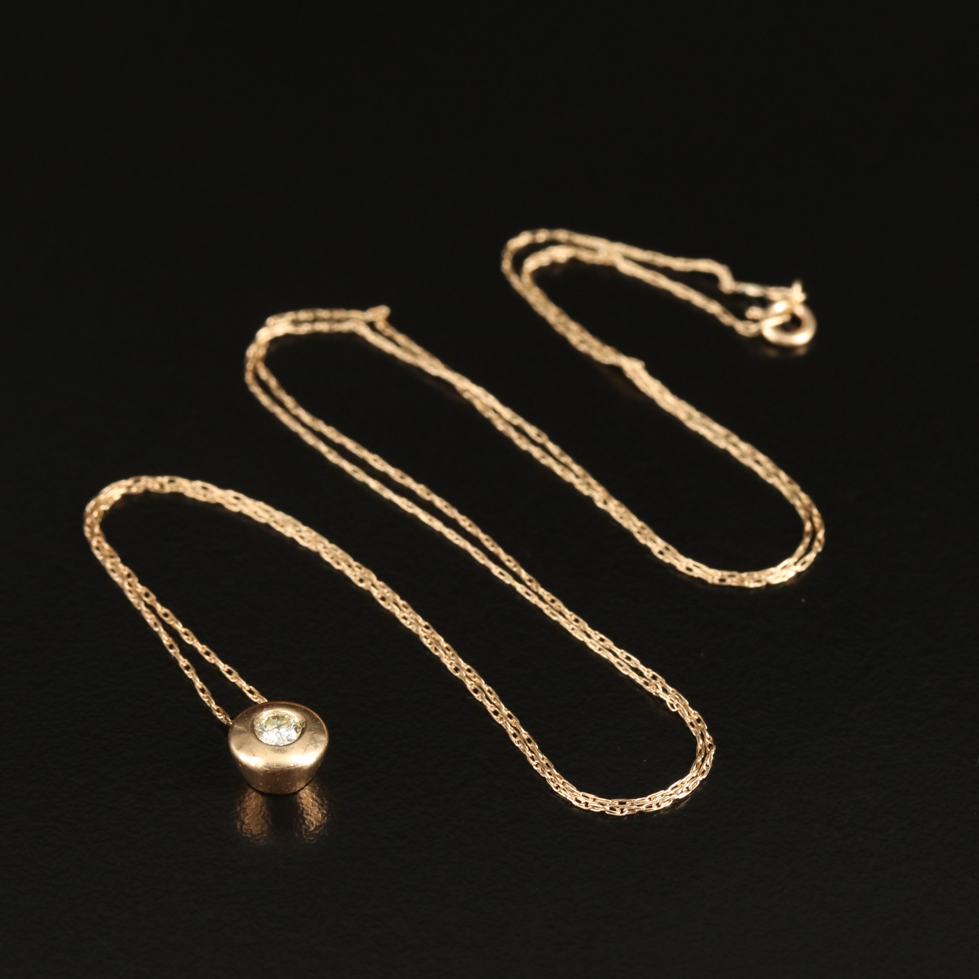 14K 0.12 CT Diamond Solitaire Pendant Necklace