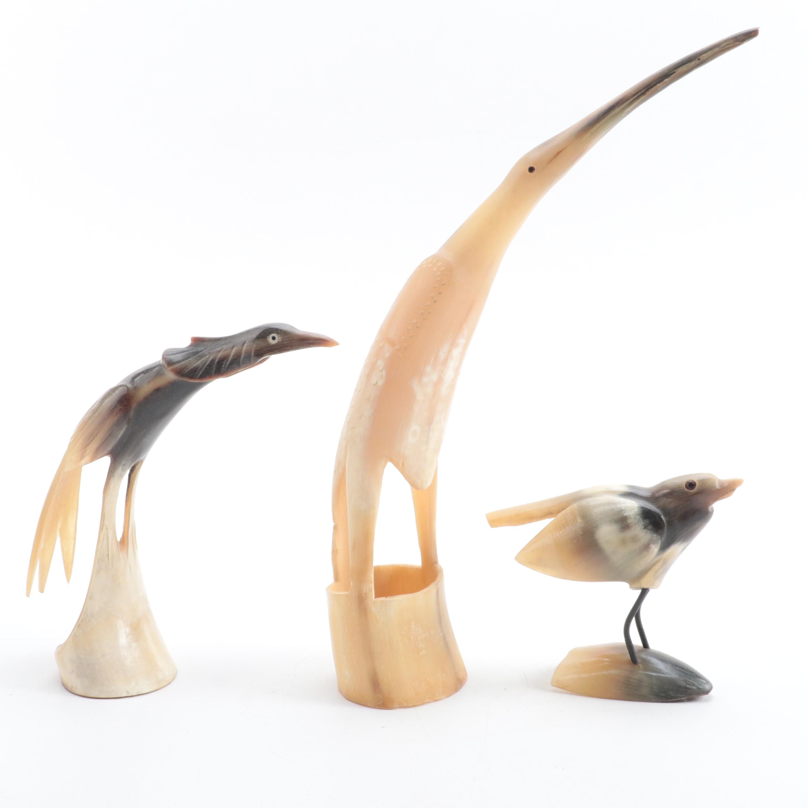 Hand-Carved Horn Bird Figurines