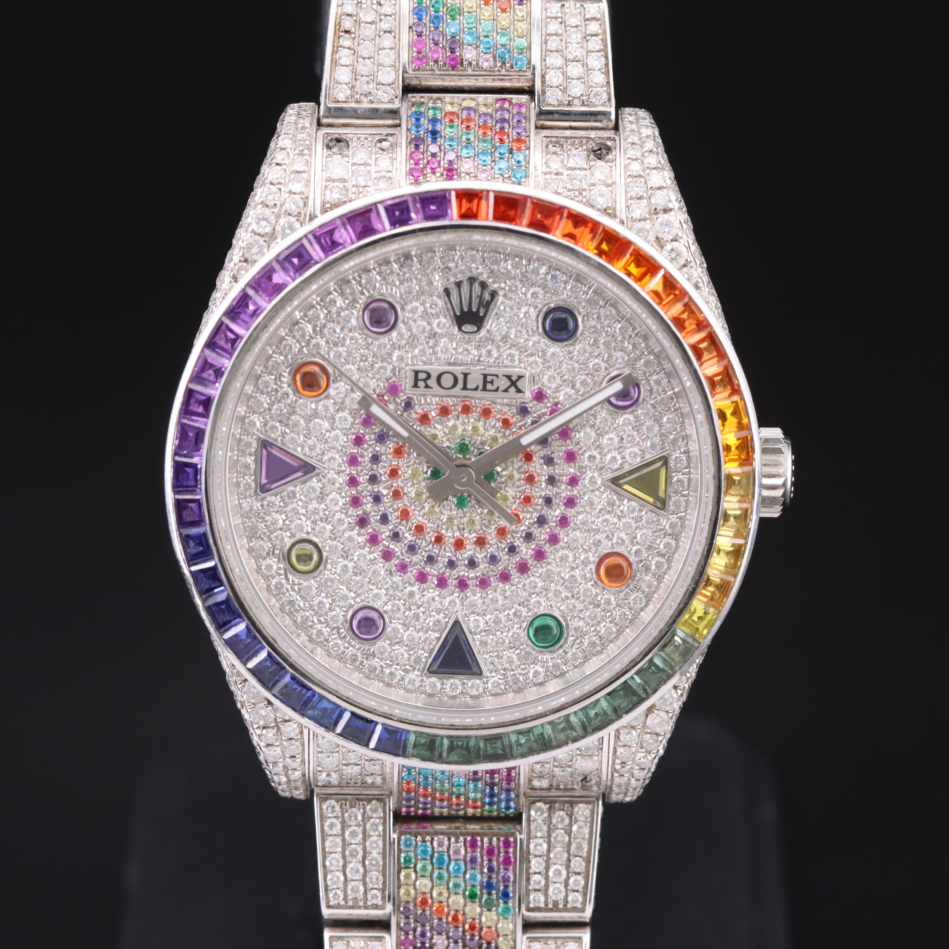 7.56 CTW Diamond Rolex Oyster Perpetual Watch with Gemstone Accents