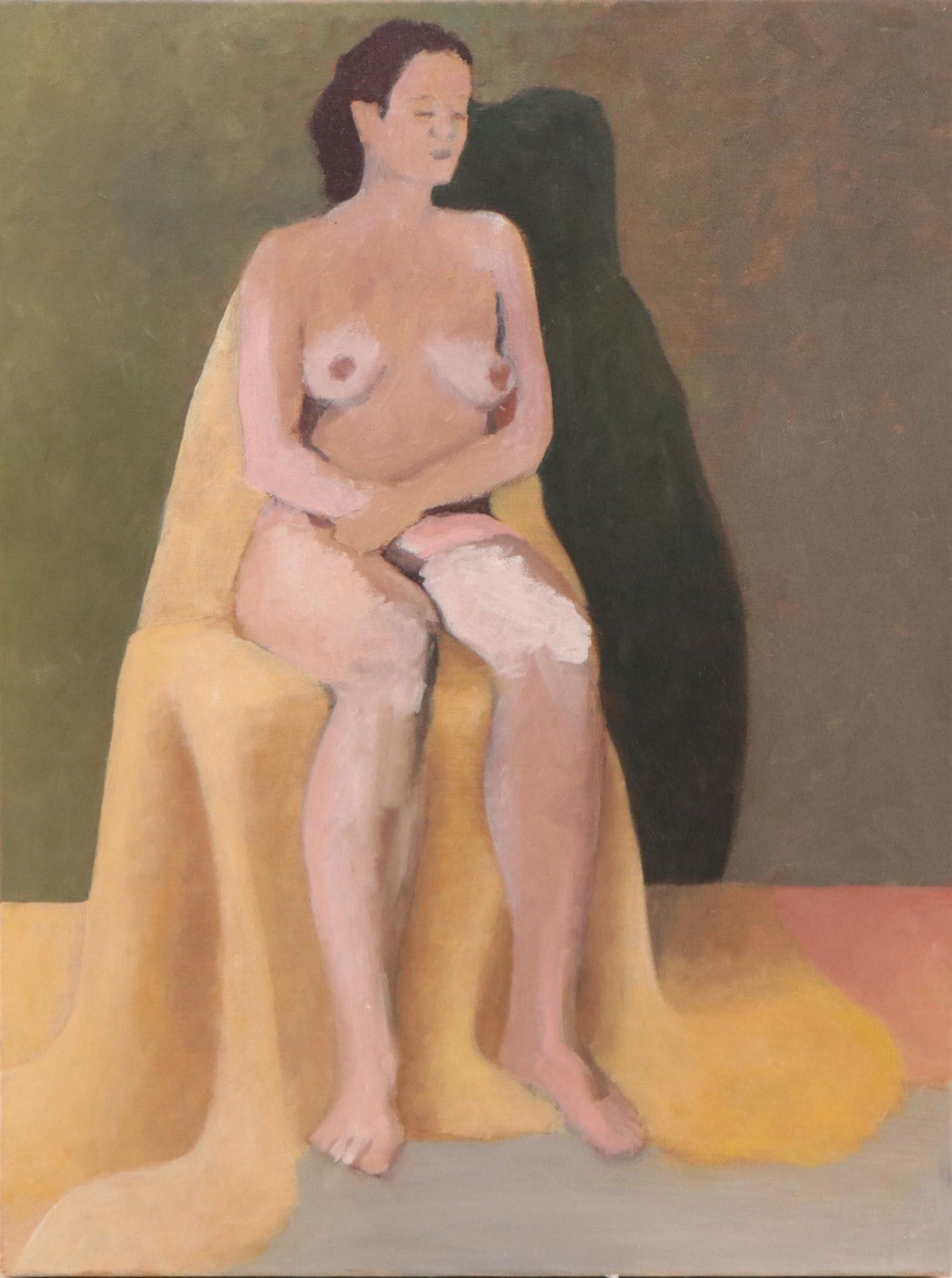 Katrina Halter Figurative Oil Painting of Seated Nude, Late 20th Century