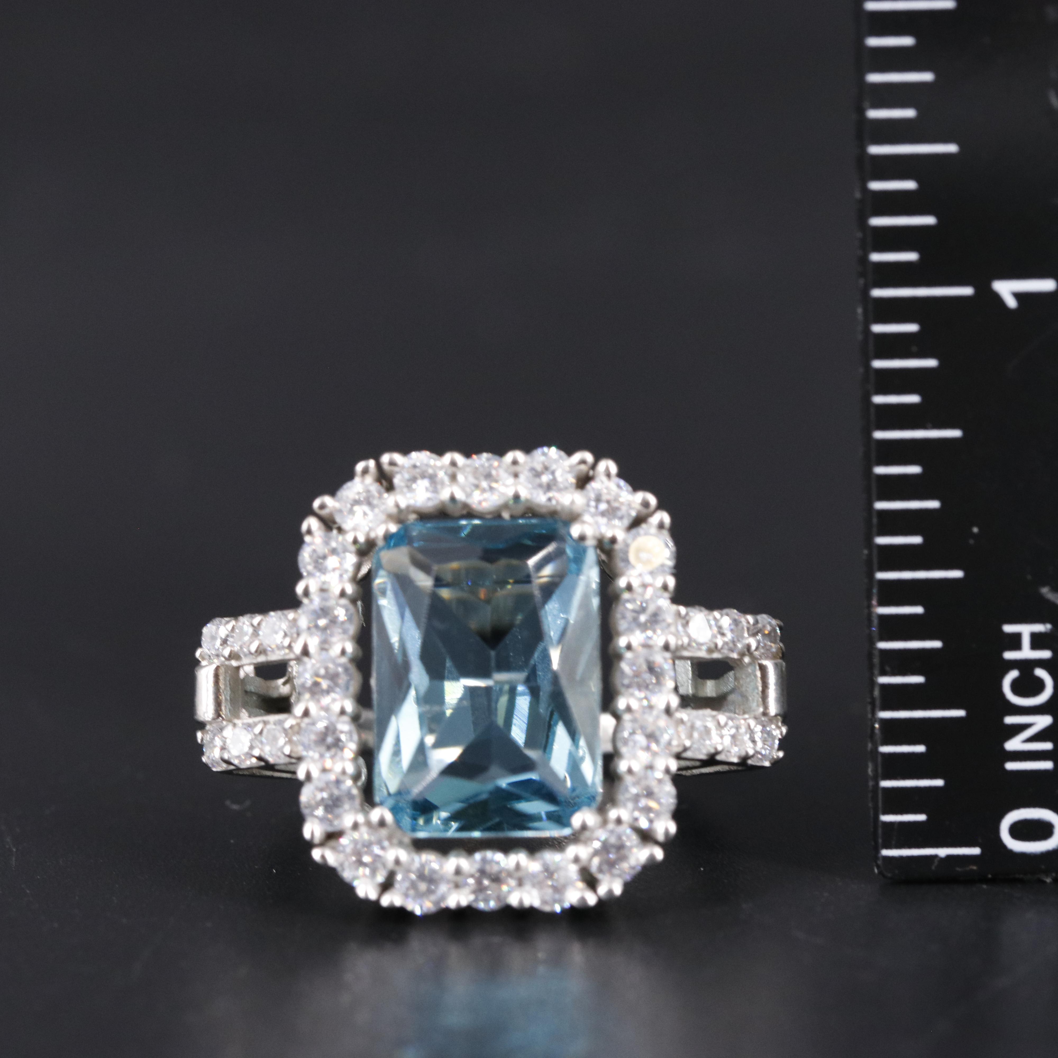 Sterling Silver Aquamarine and Cubic Zirconia Ring