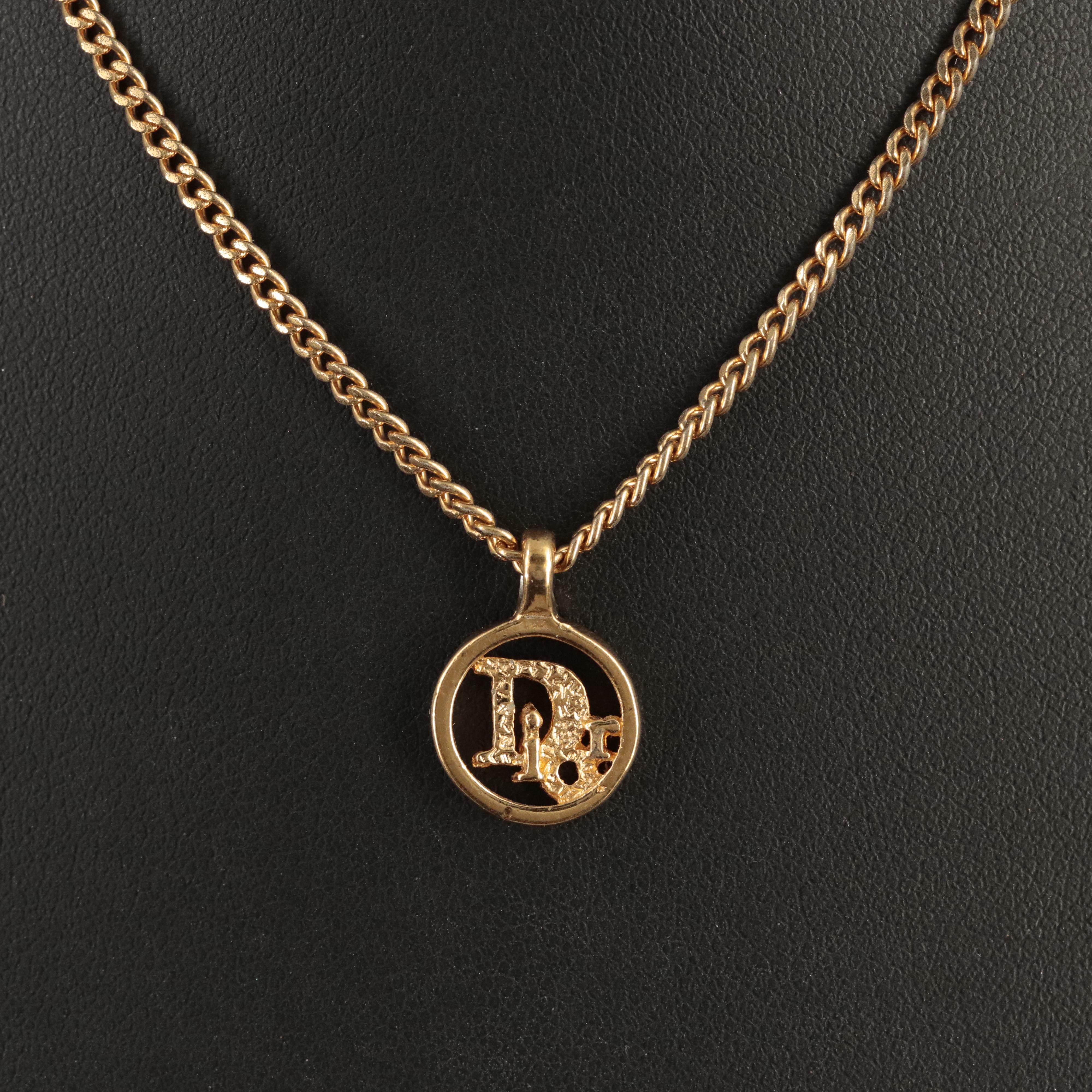 Christian Dior Logo Circle Pendant Necklace