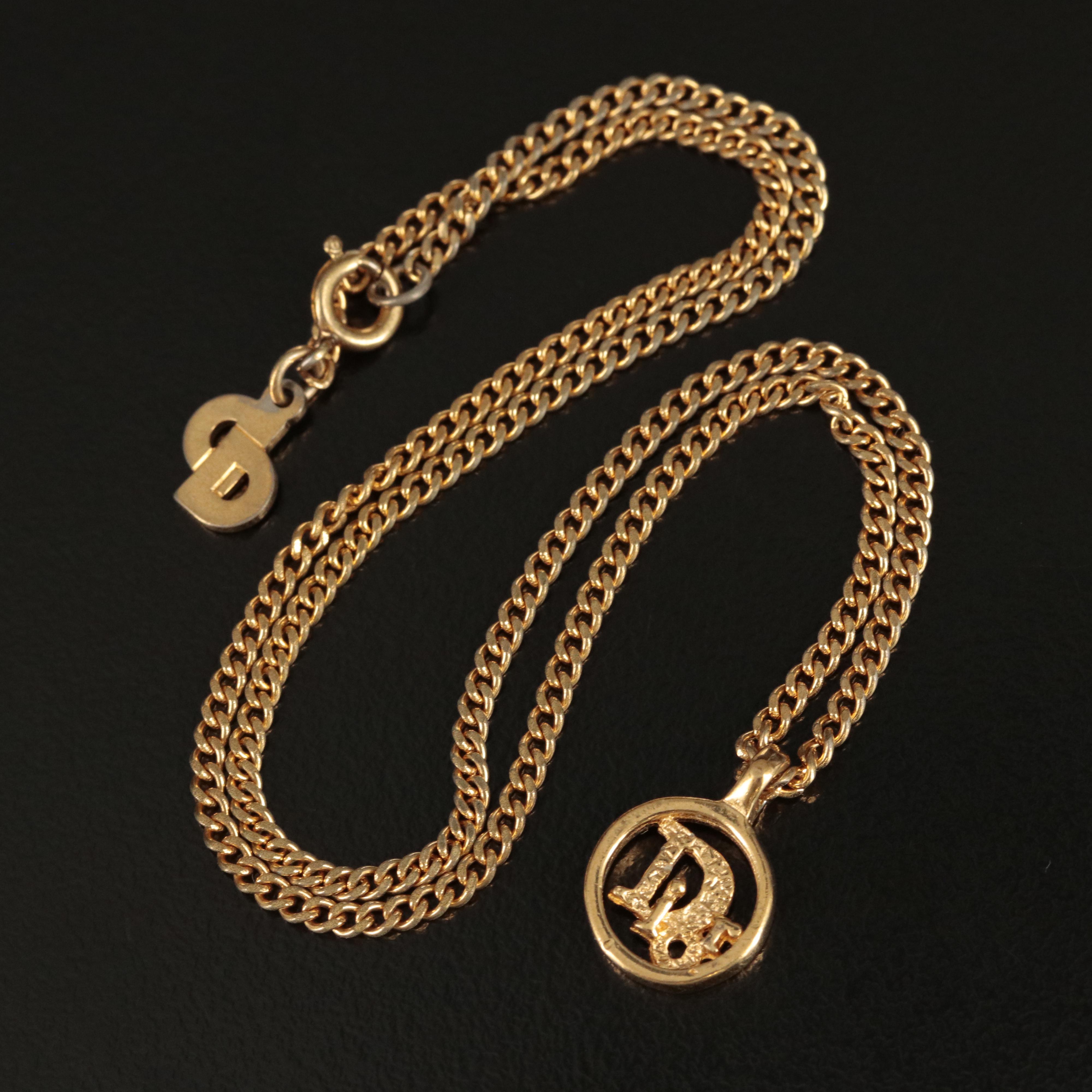 Christian Dior Logo Circle Pendant Necklace