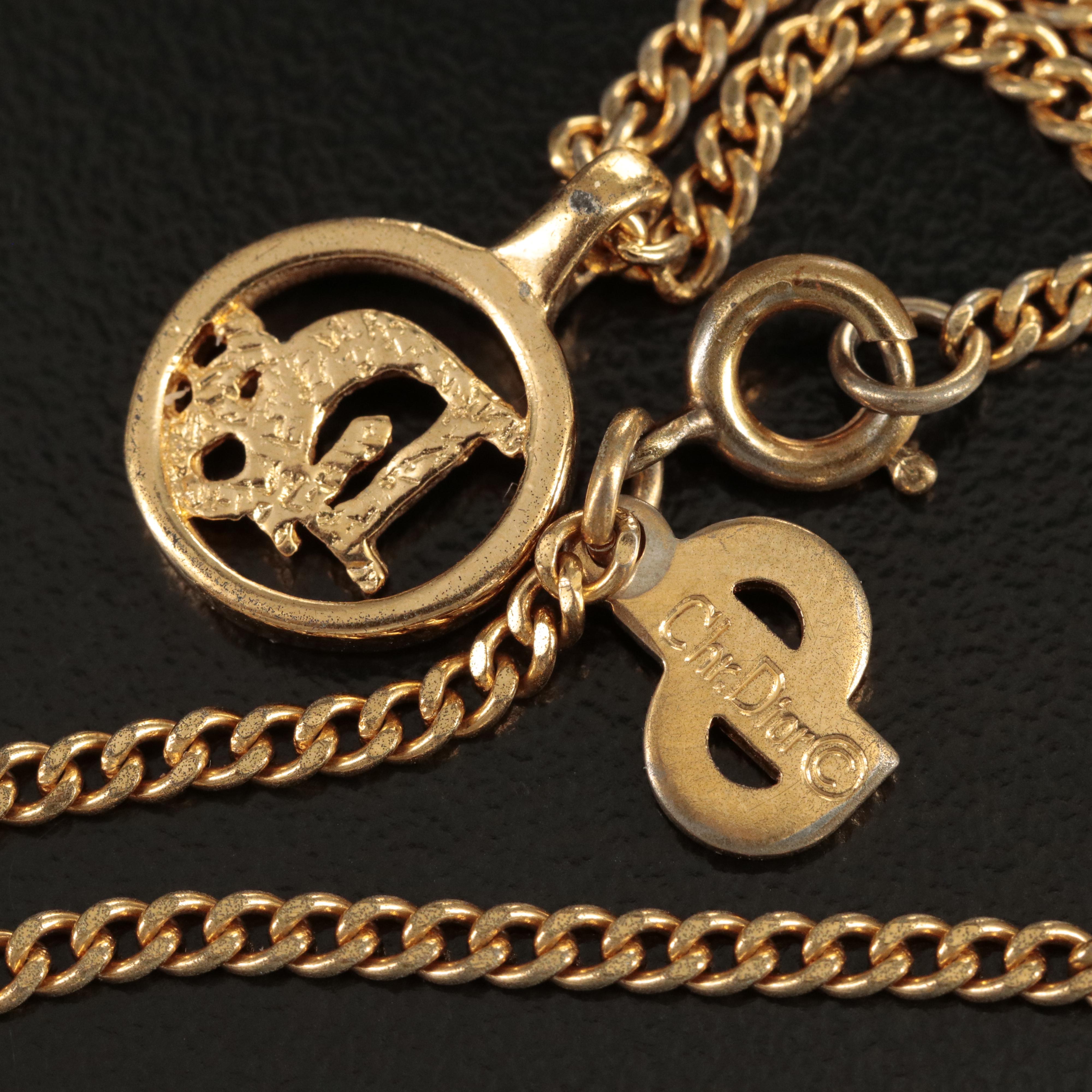 Christian Dior Logo Circle Pendant Necklace