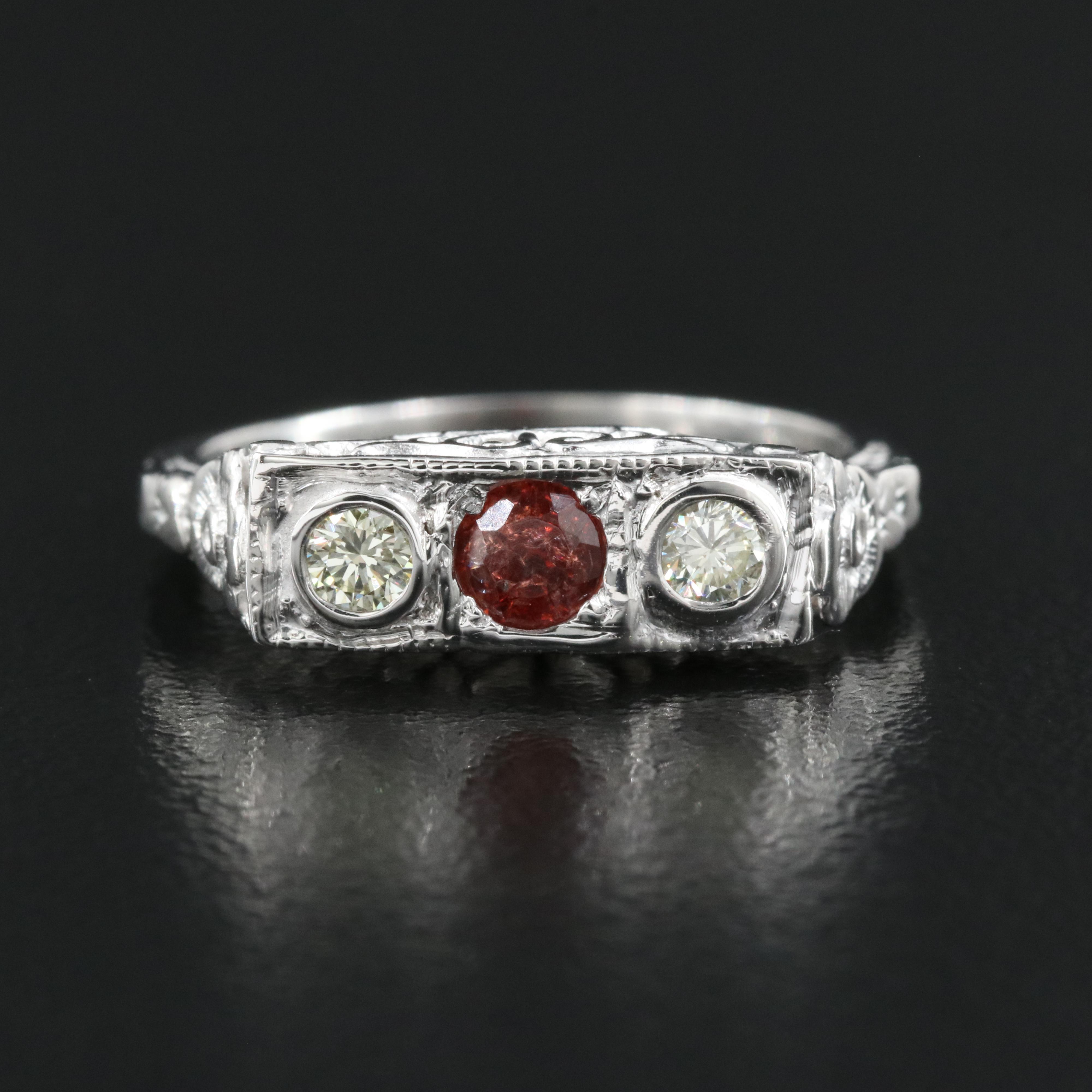 Vintage Style 14K Cubic Zirconia and Diamond Ring