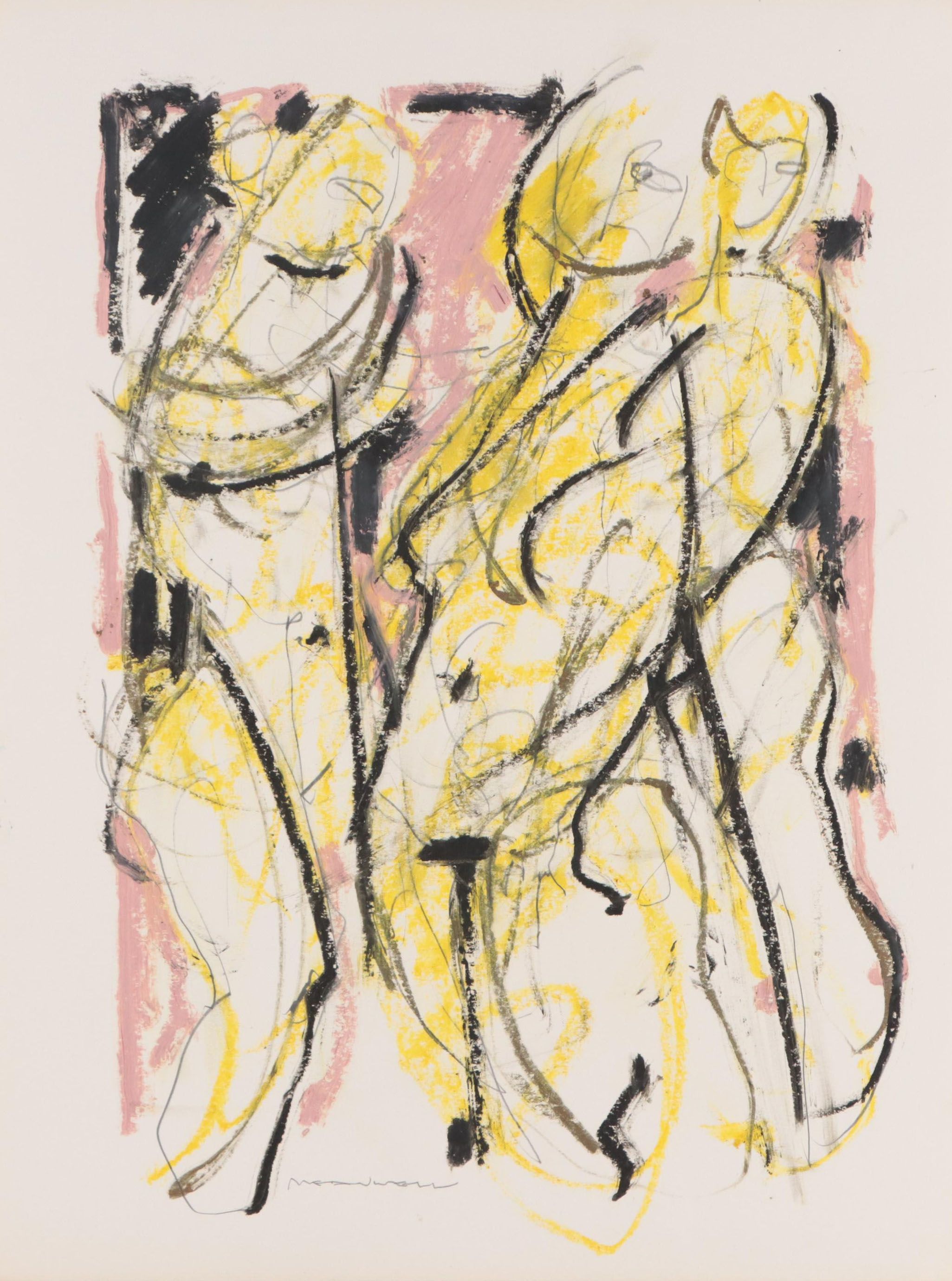 Jack Meanwell Expressionist Mixed Media Drawing