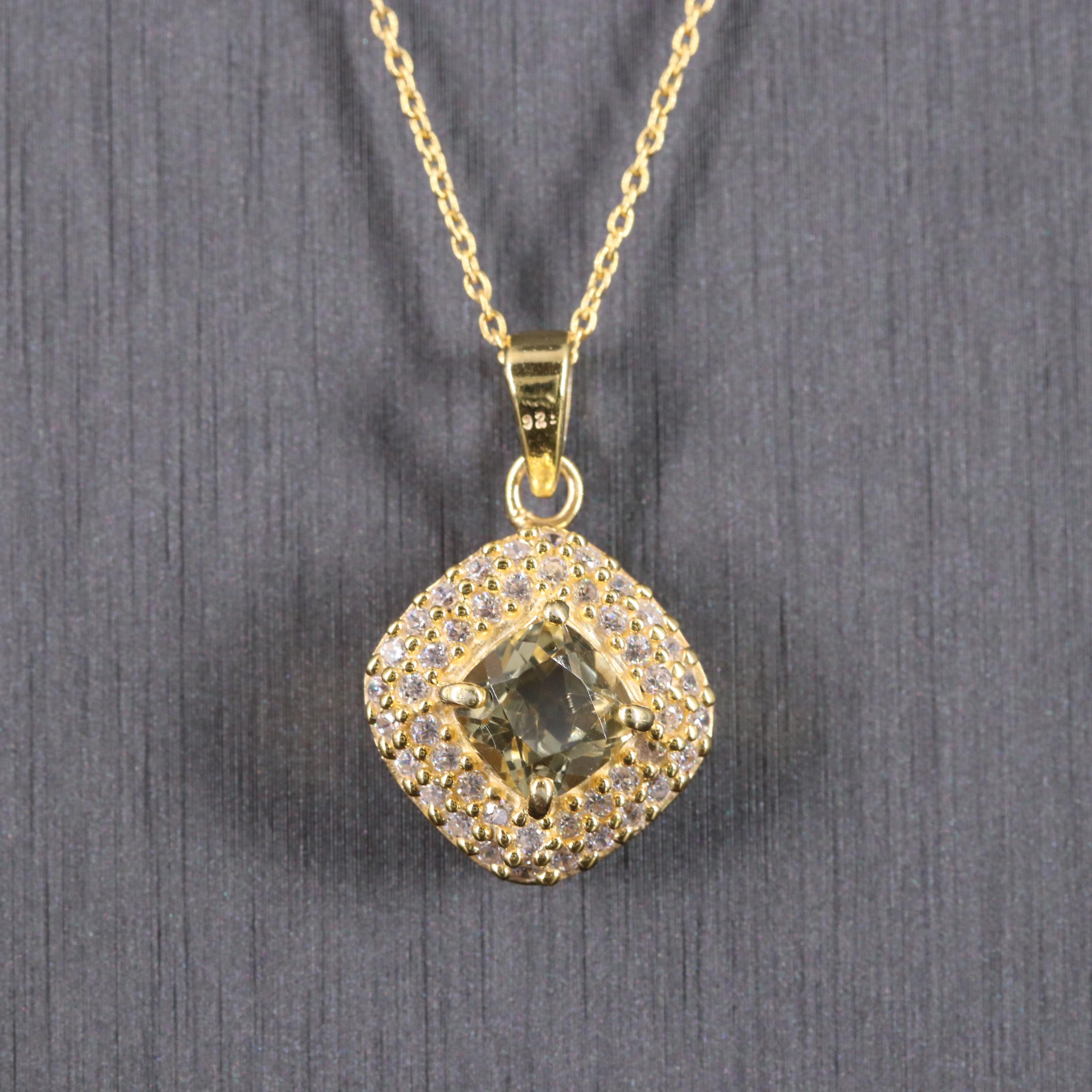 Sterling Silver Necklace Including Gemstone and Cubic Zirconia