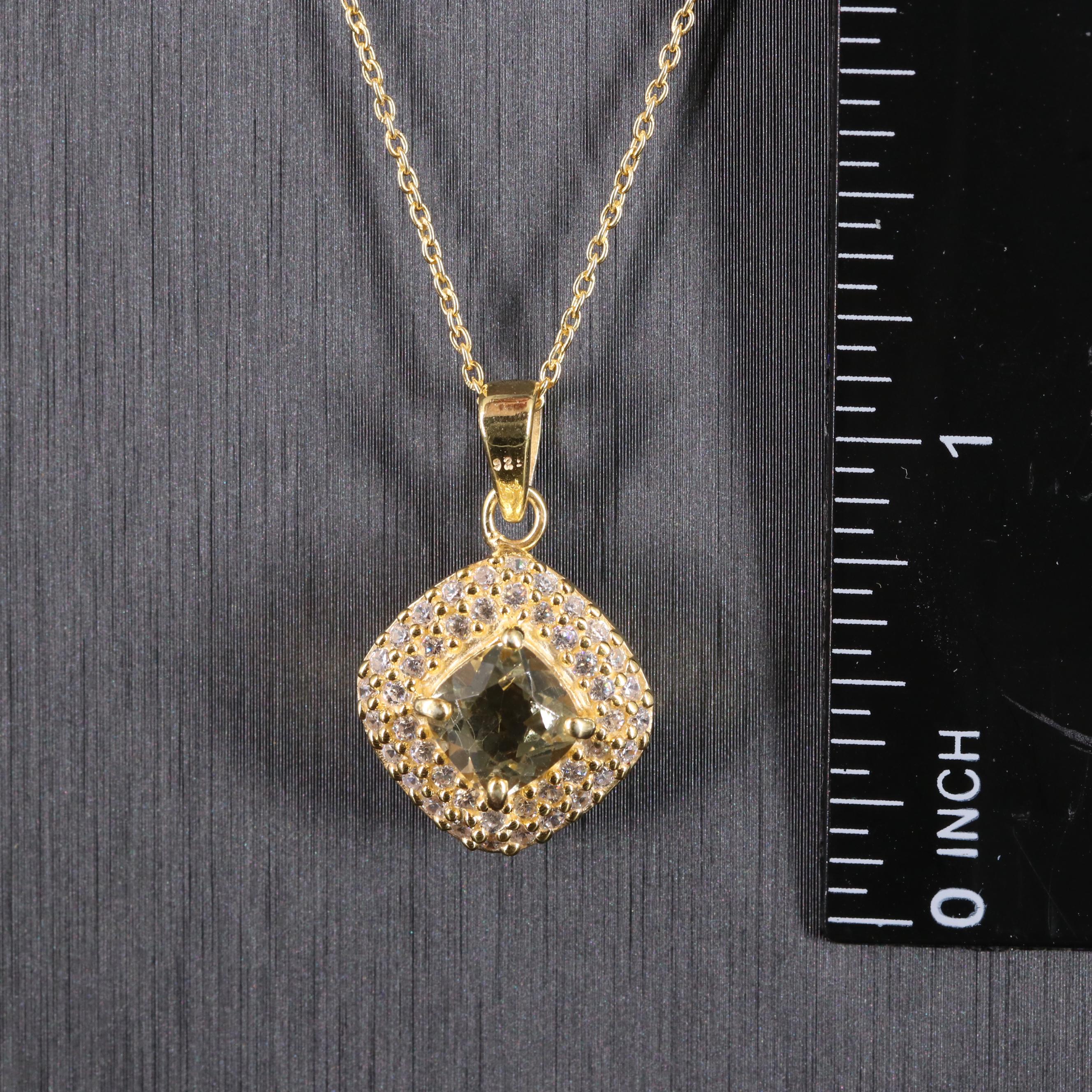 Sterling Silver Necklace Including Gemstone and Cubic Zirconia