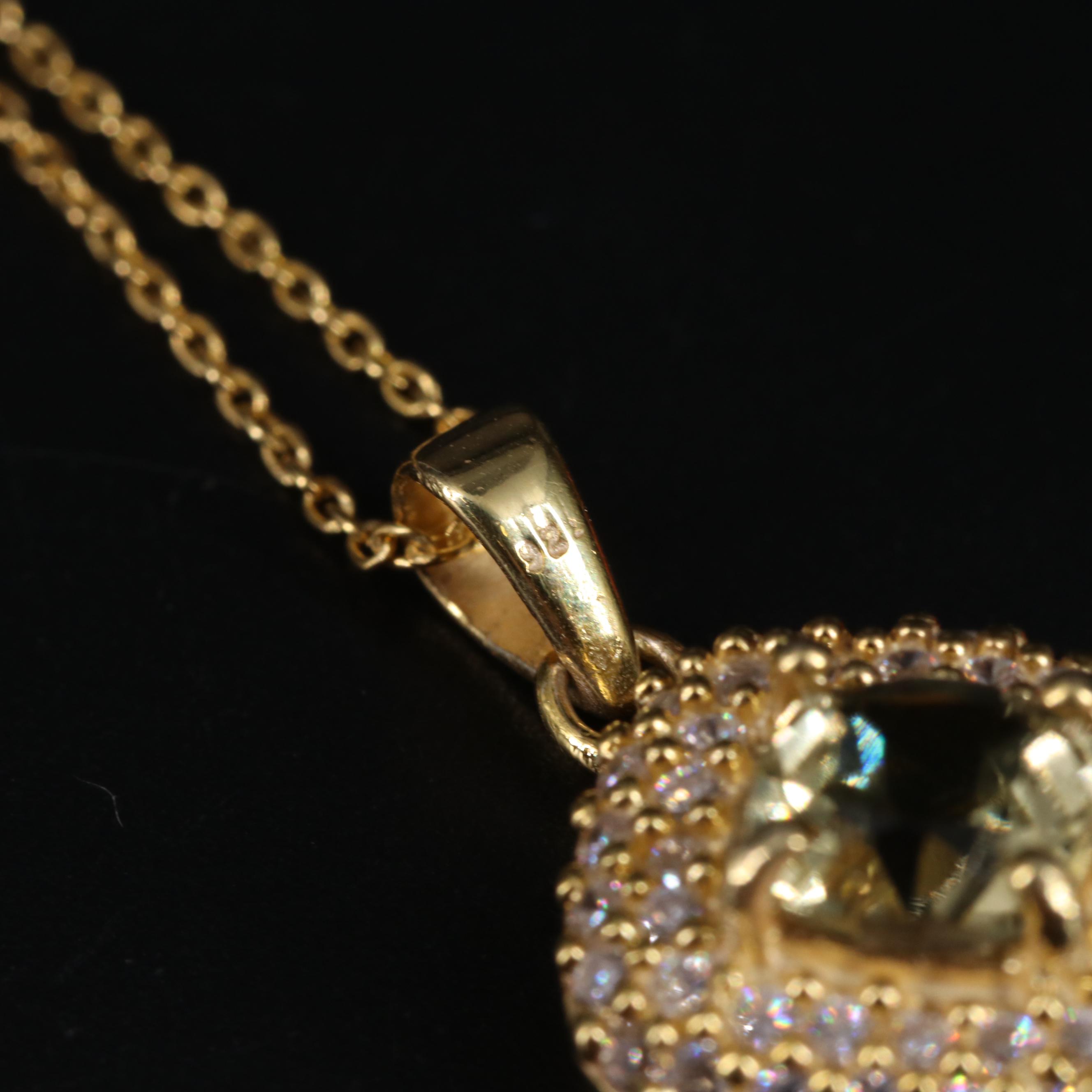 Sterling Silver Necklace Including Gemstone and Cubic Zirconia