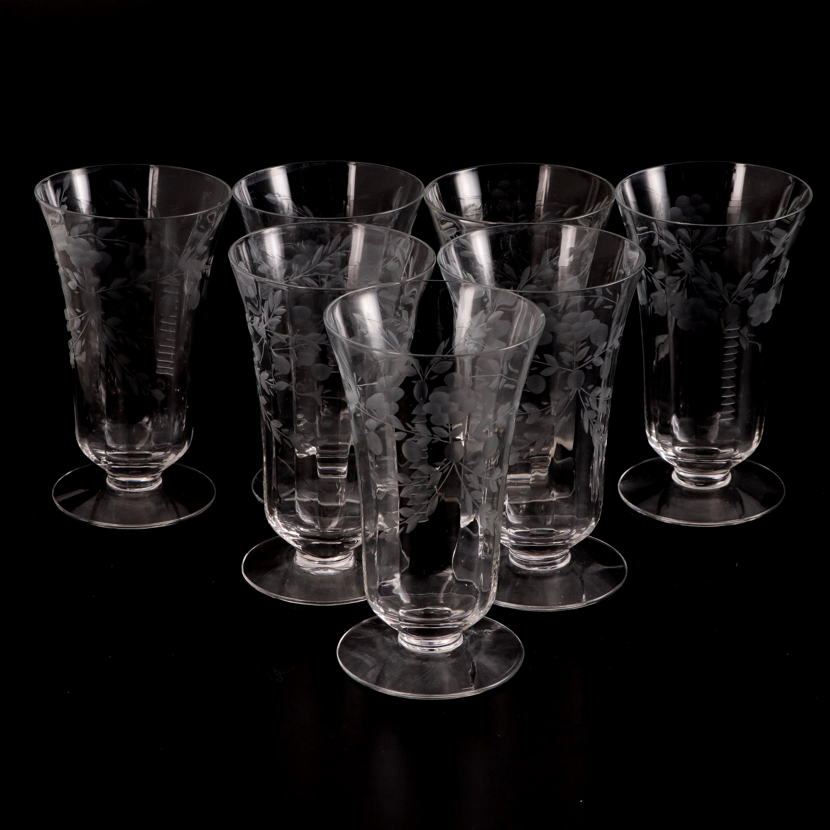 Clear Wheel-Cut Depression Era Footed Parfait Glasses