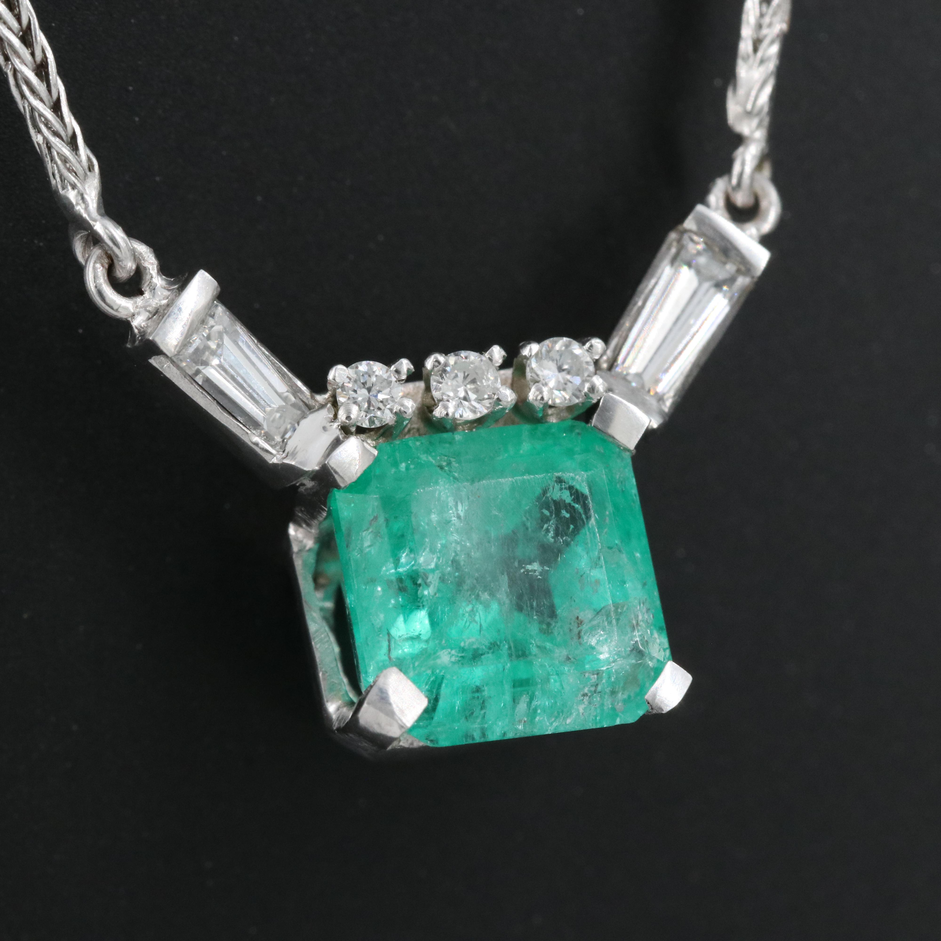 14K 2.94 CT Emerald and Diamond Necklace