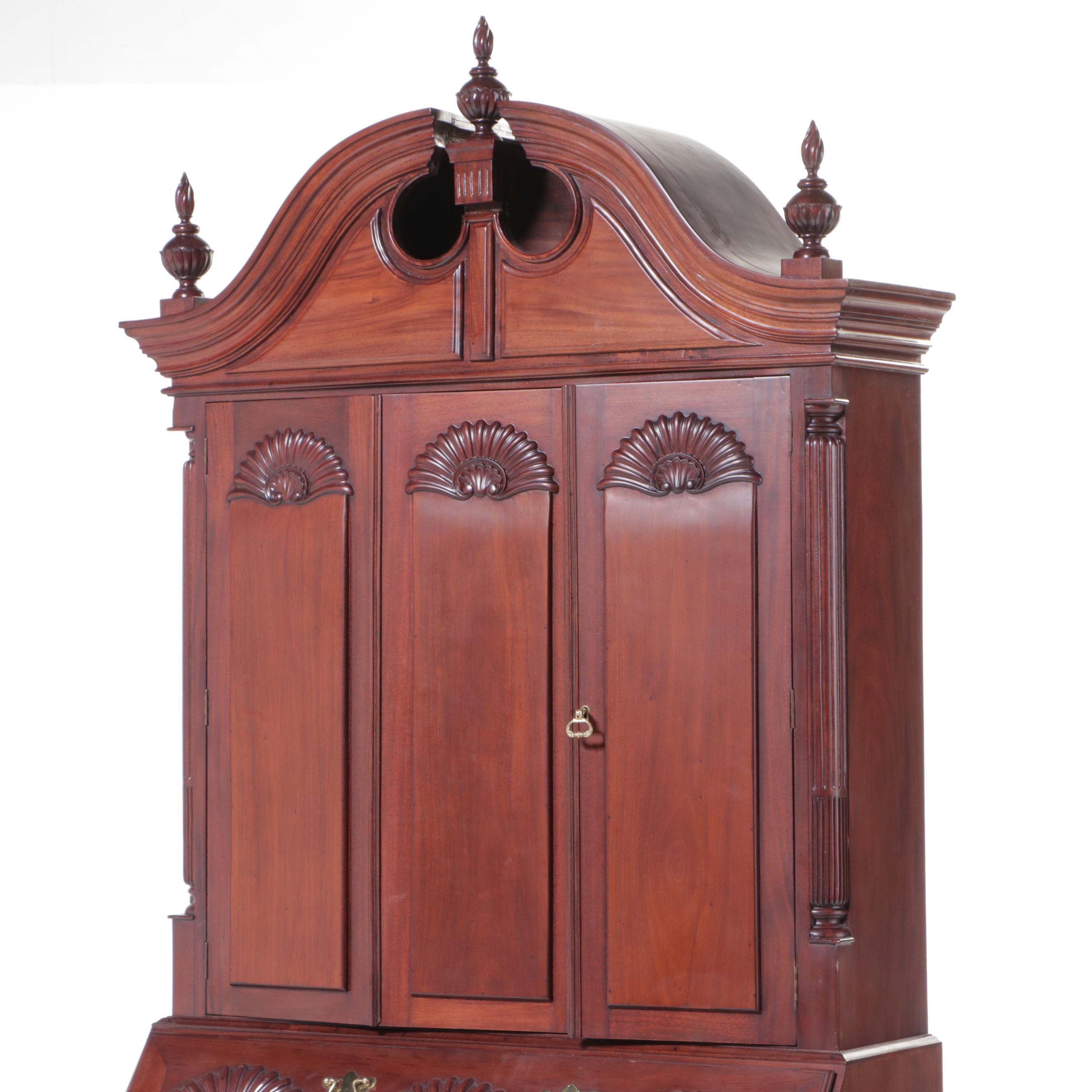 Baker Furniture Chippendale Style Mahogany Secretary Bookcase