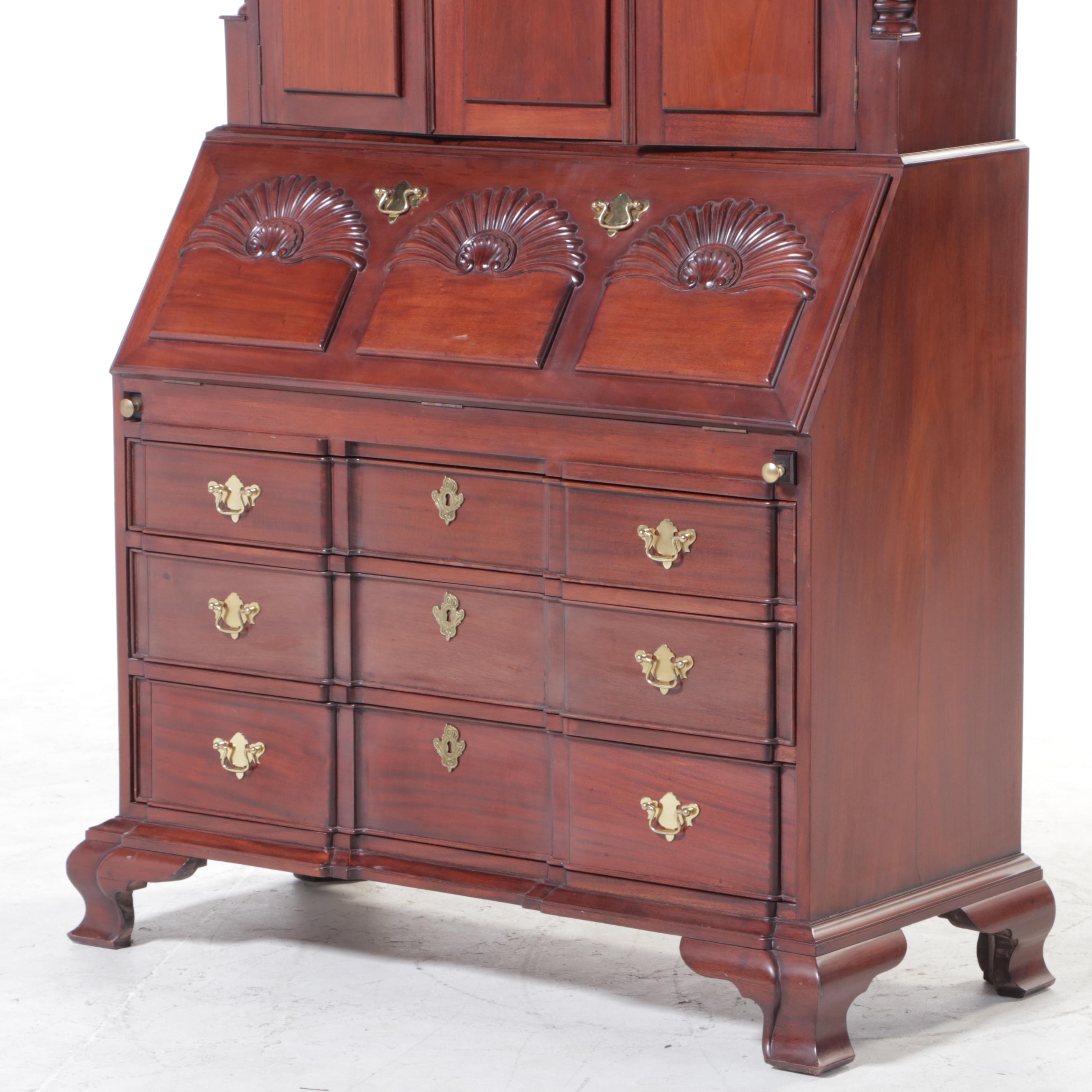 Baker Furniture Chippendale Style Mahogany Secretary Bookcase