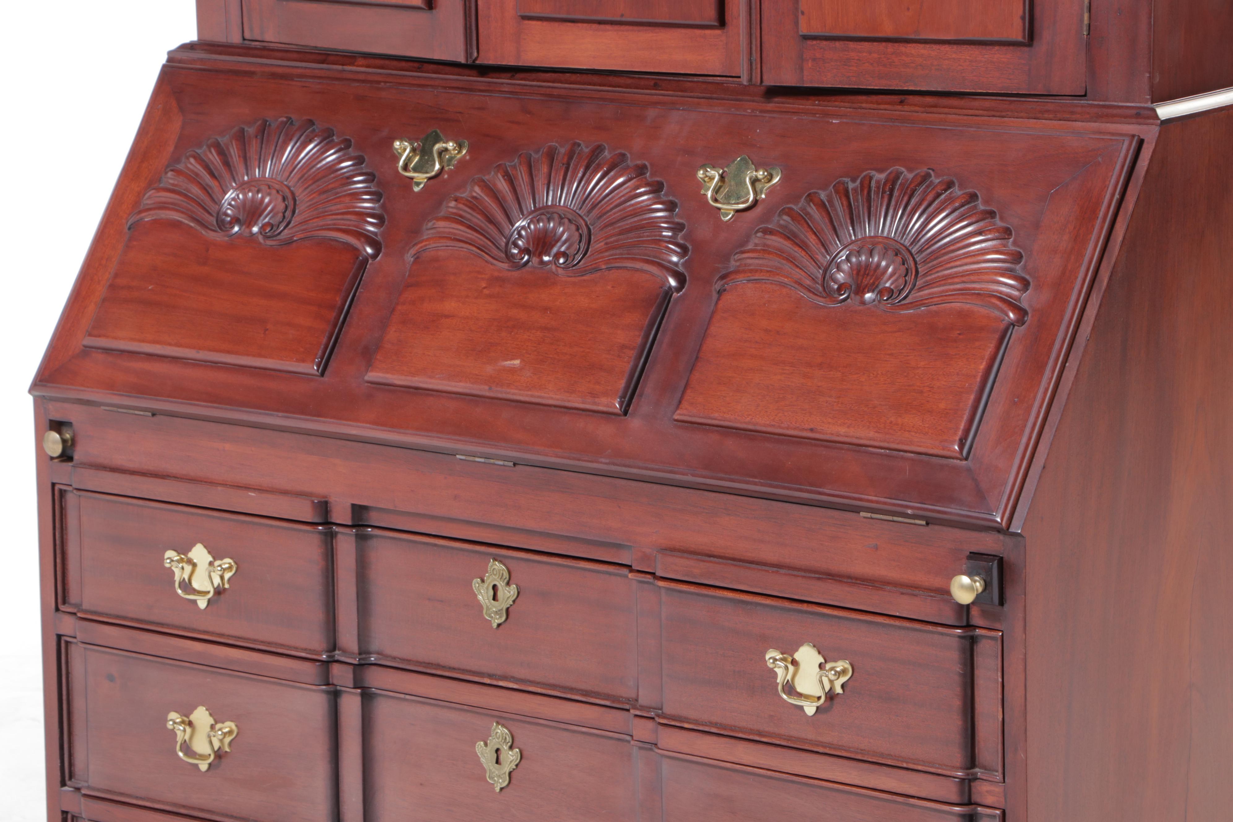 Baker Furniture Chippendale Style Mahogany Secretary Bookcase