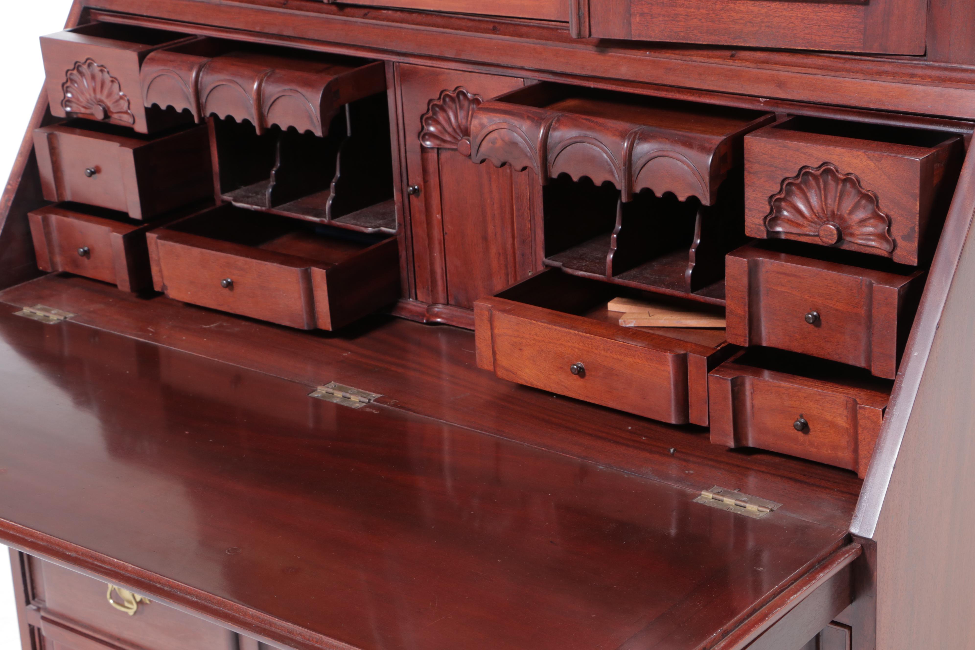 Baker Furniture Chippendale Style Mahogany Secretary Bookcase