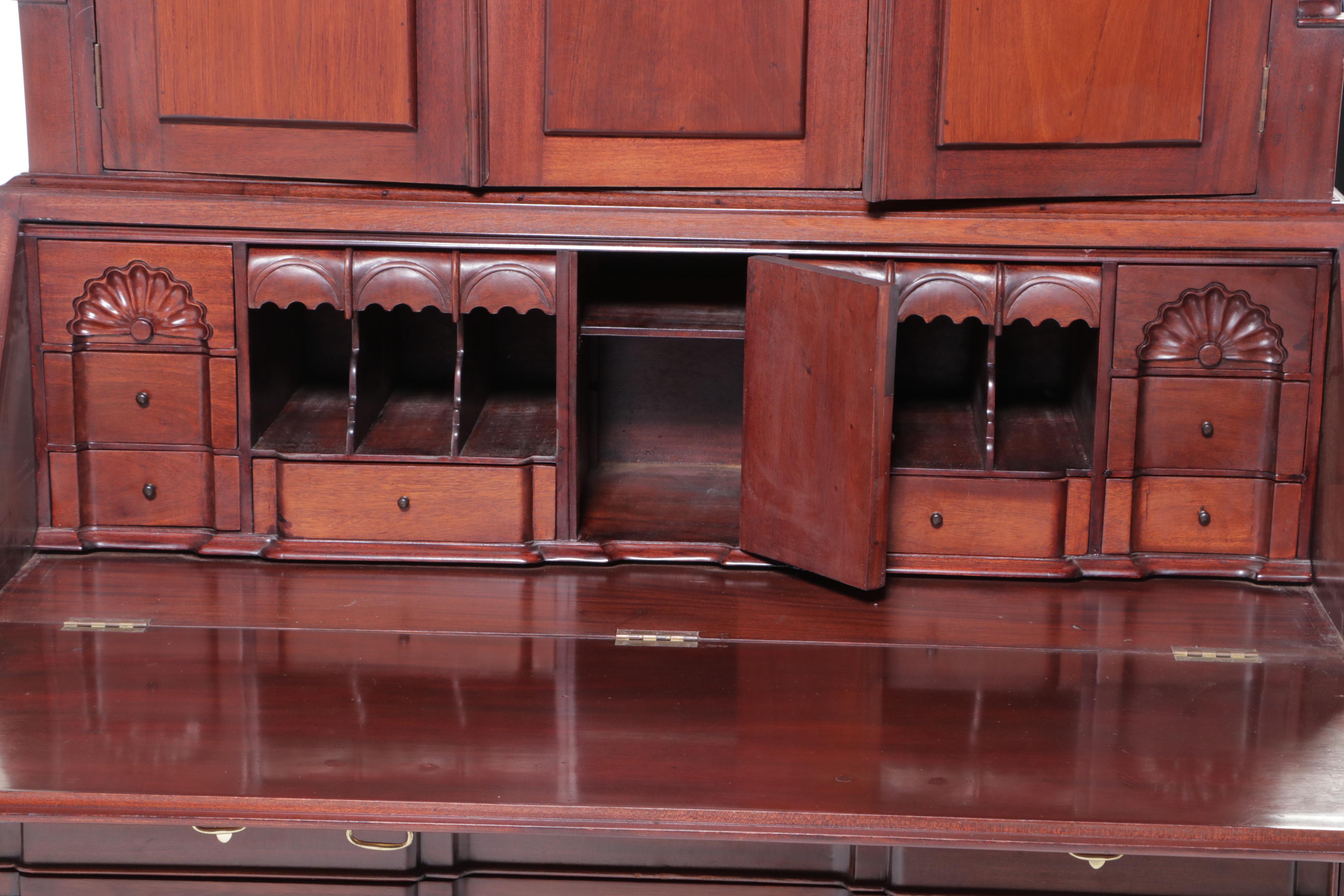 Baker Furniture Chippendale Style Mahogany Secretary Bookcase