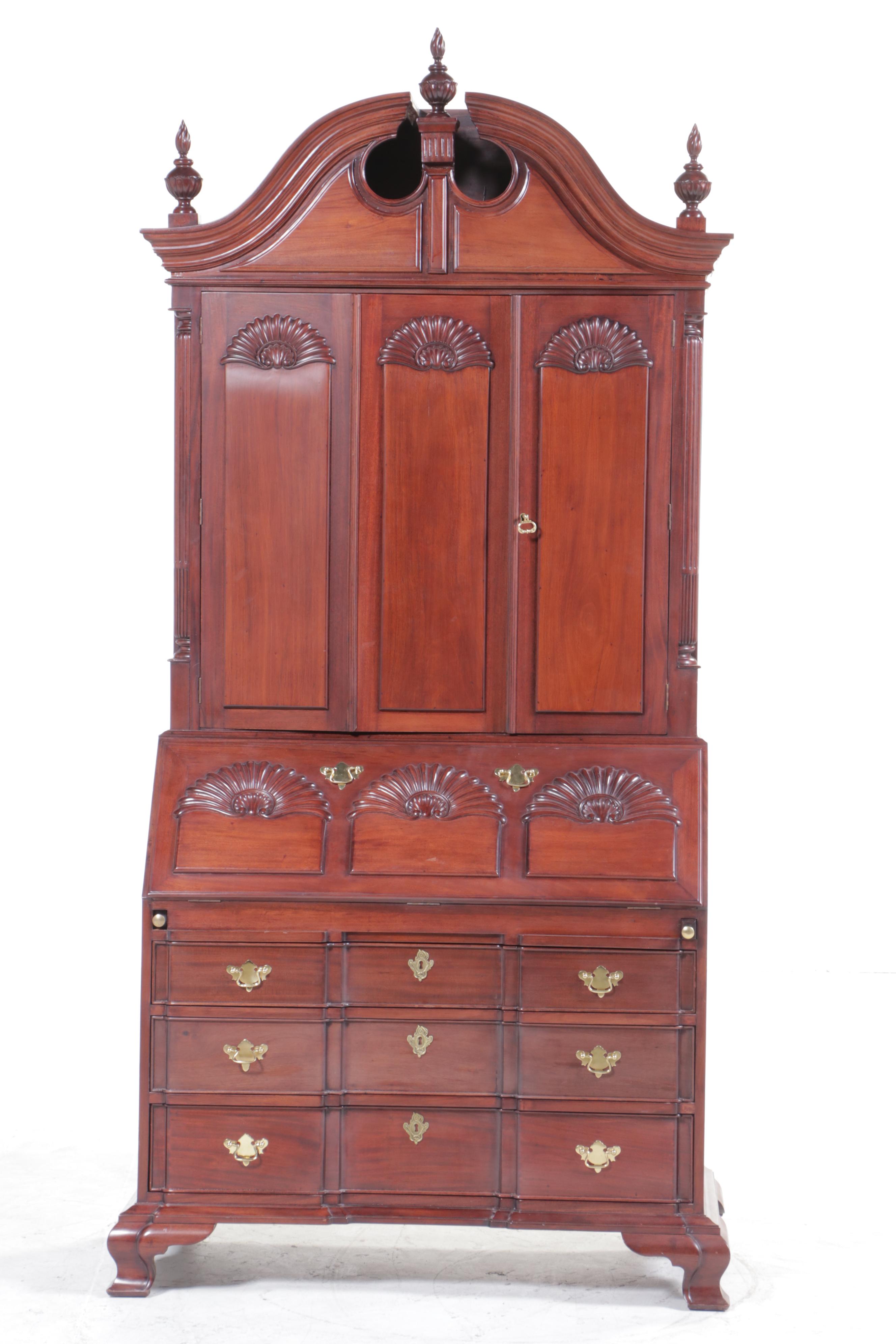 Baker Furniture Chippendale Style Mahogany Secretary Bookcase