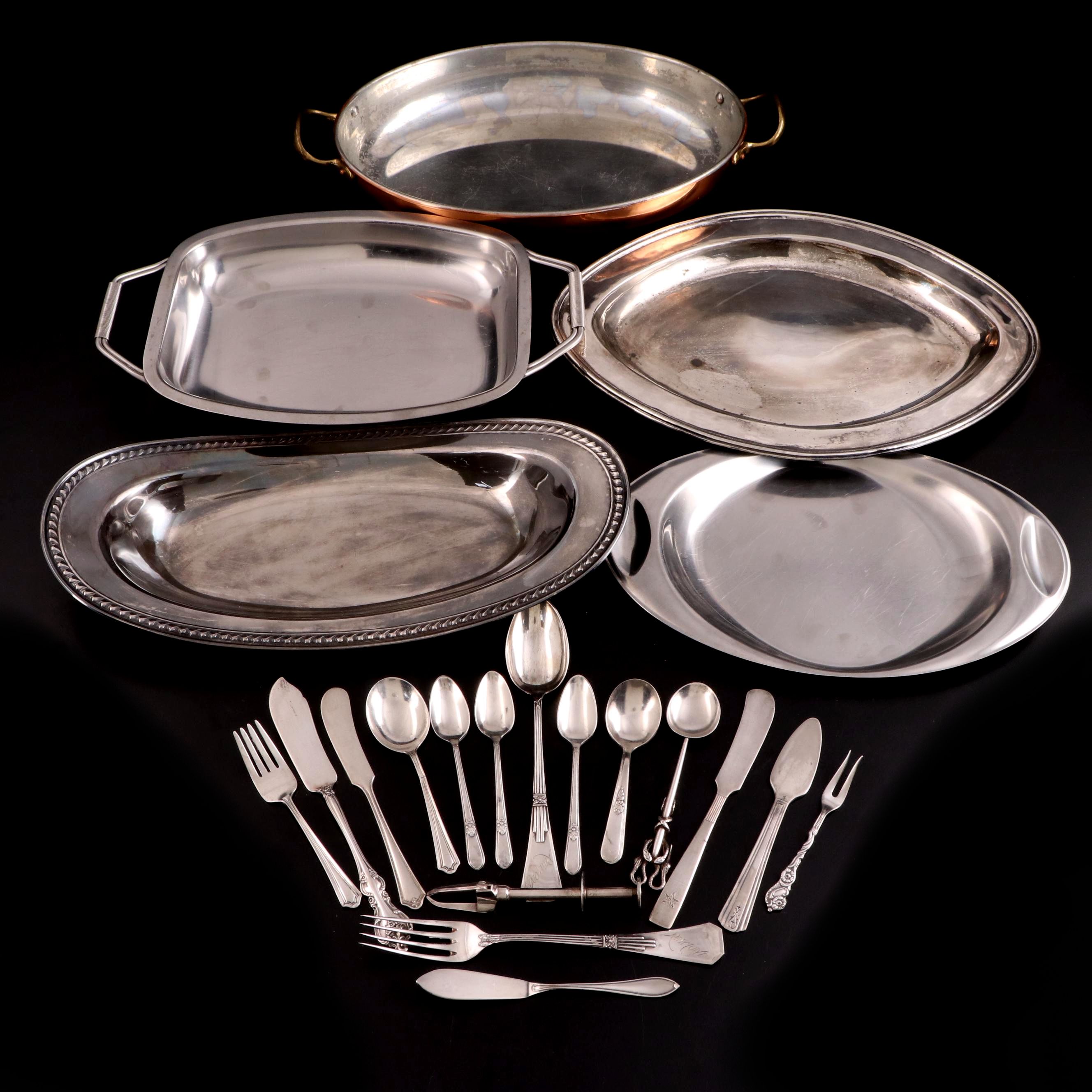Sterling and Silver Plate Flatware with Other Silver and Mixed Metal Trays