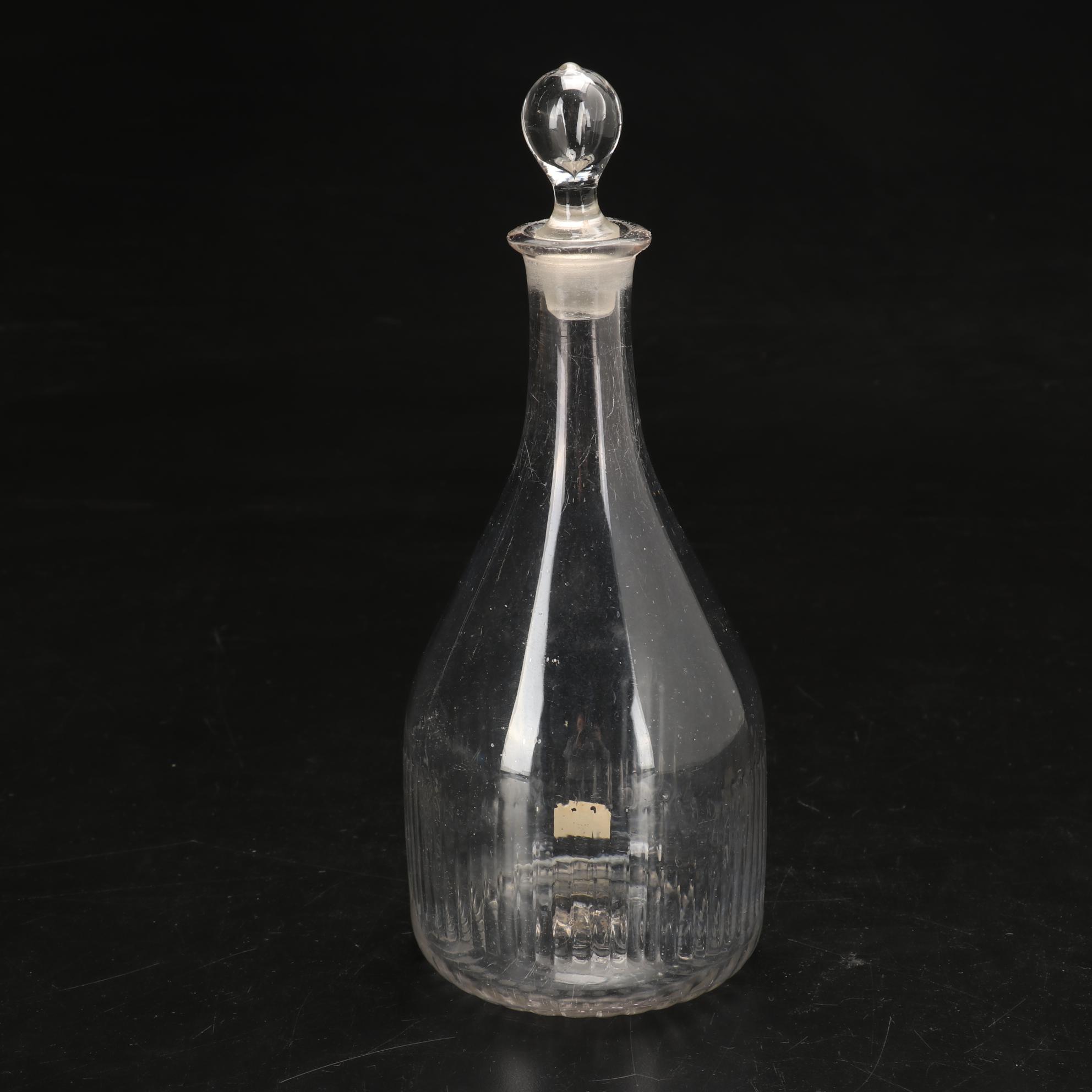 Blown Glass Bell Shaped Decanter with Other Gilt Rimmed Wine Glasses