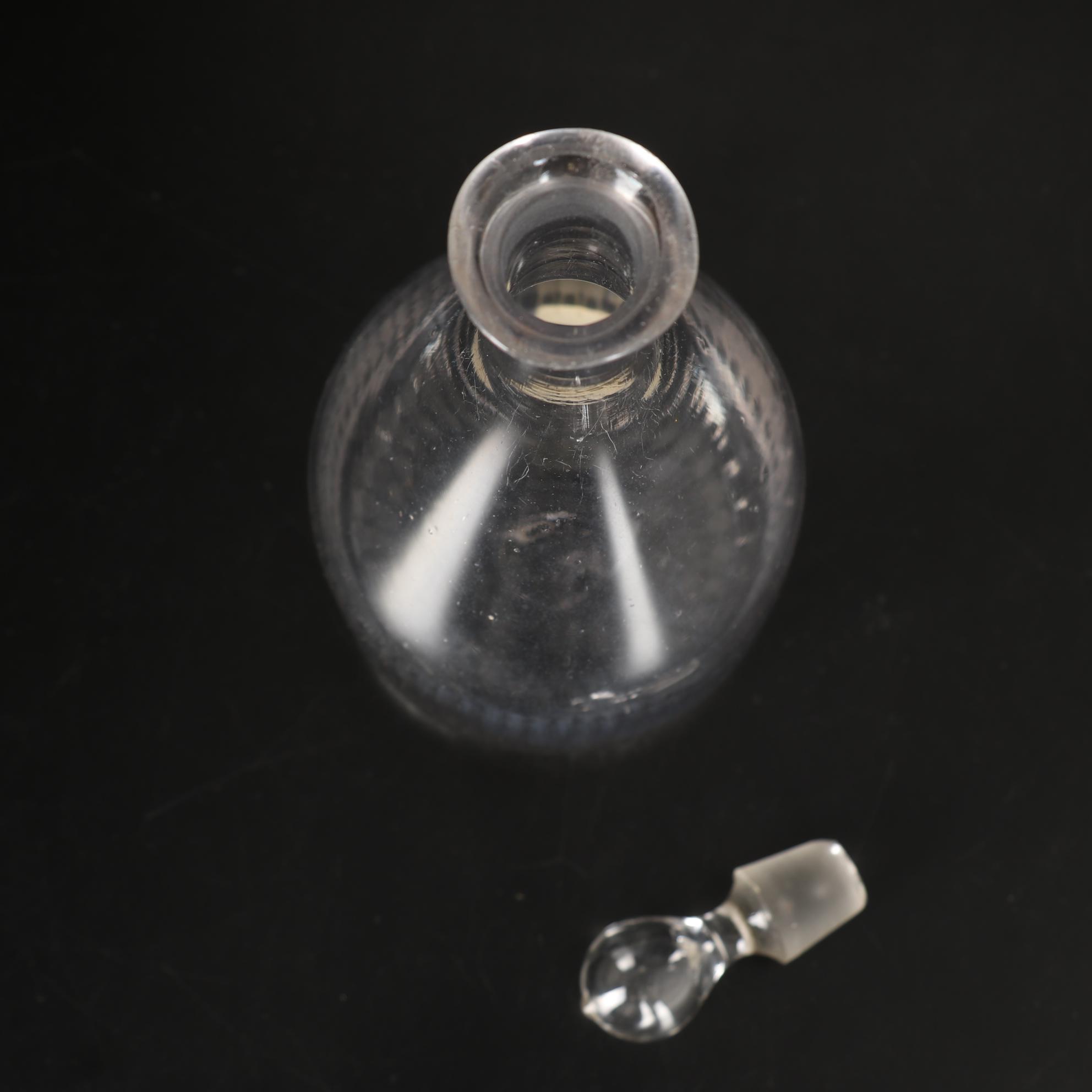 Blown Glass Bell Shaped Decanter with Other Gilt Rimmed Wine Glasses