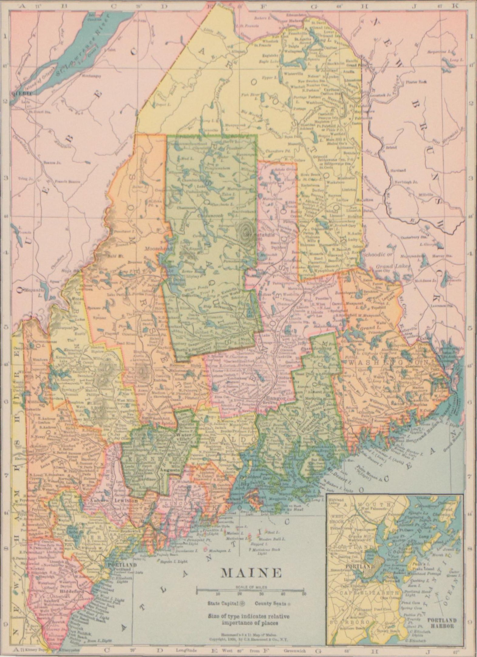 C. S. Hammond & Co. Wax Engraving Map "Maine," 1909