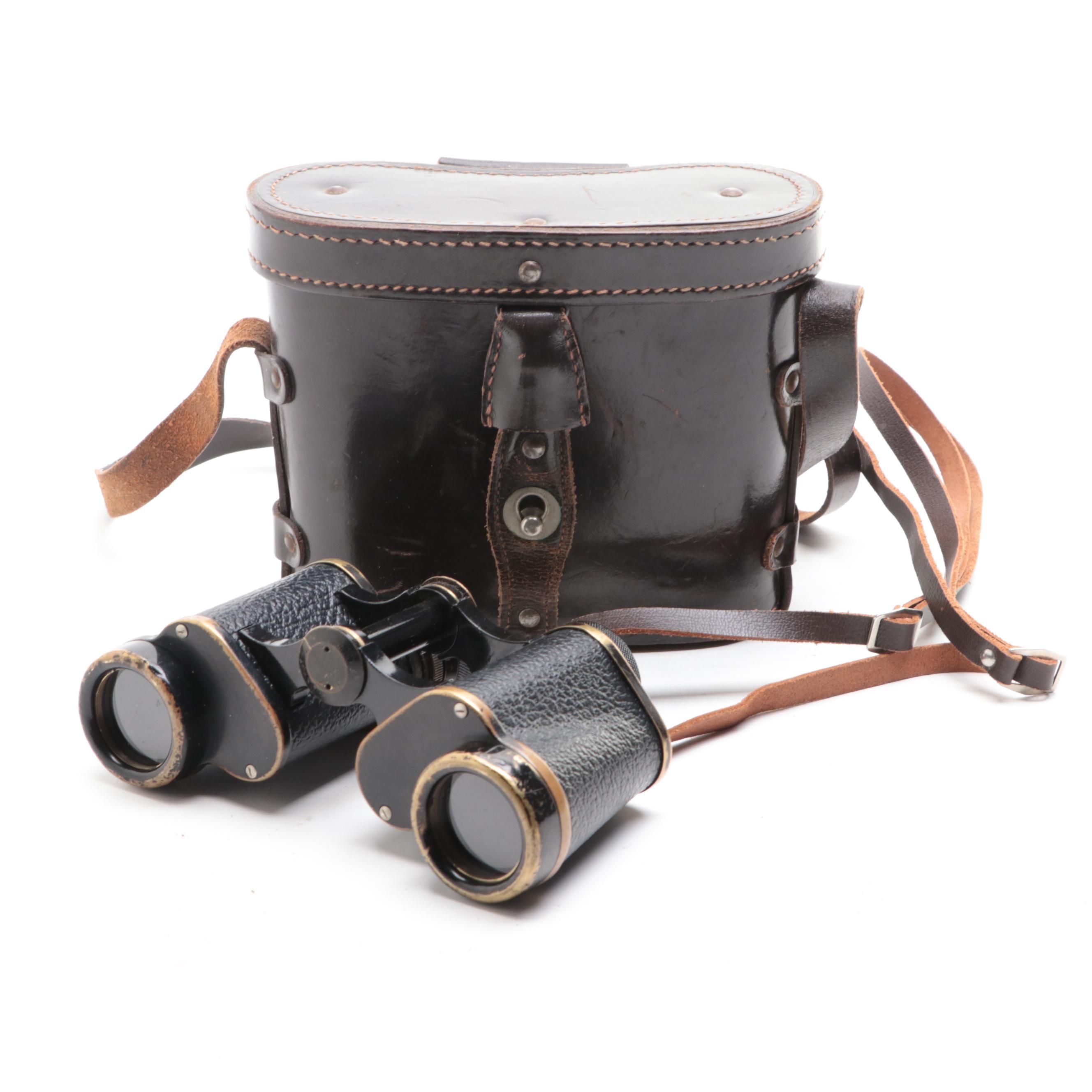 Huet Trinotix 8 x 30 Binoculars with Leather Case, Early to Mid-20th Century
