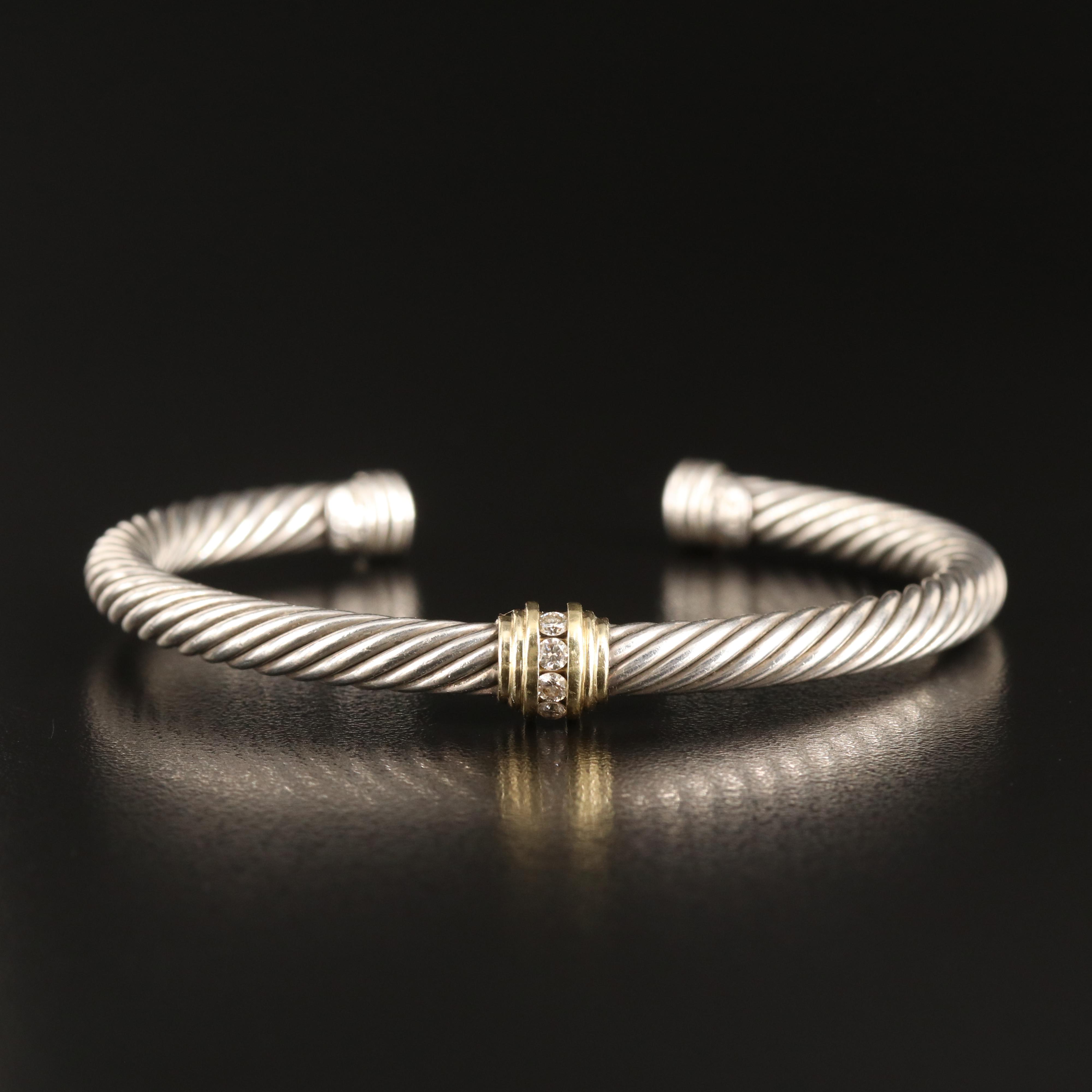 David Yurman "Classic Cable" Sterling Diamond Cuff with 18K Accent