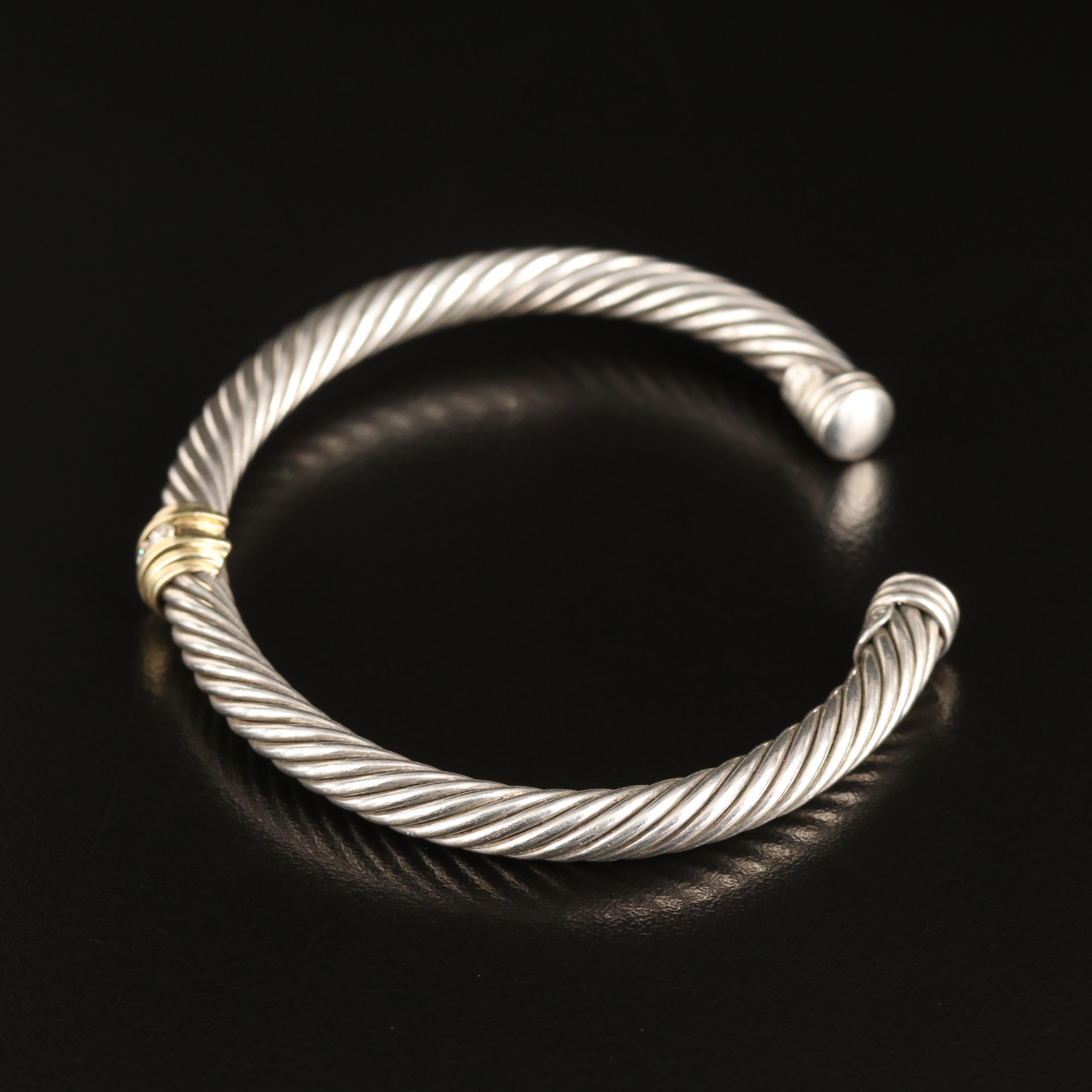 David Yurman "Classic Cable" Sterling Diamond Cuff with 18K Accent