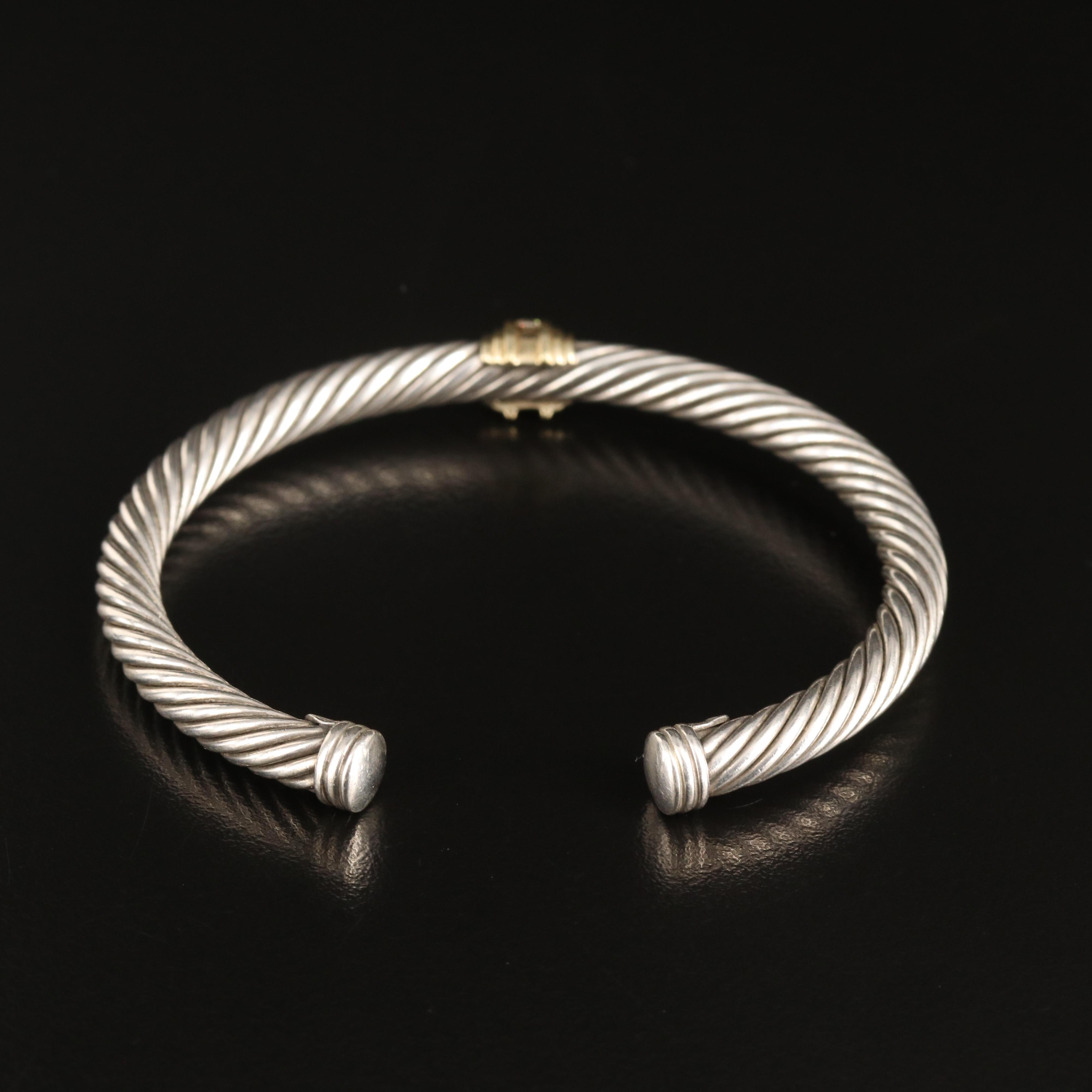 David Yurman "Classic Cable" Sterling Diamond Cuff with 18K Accent