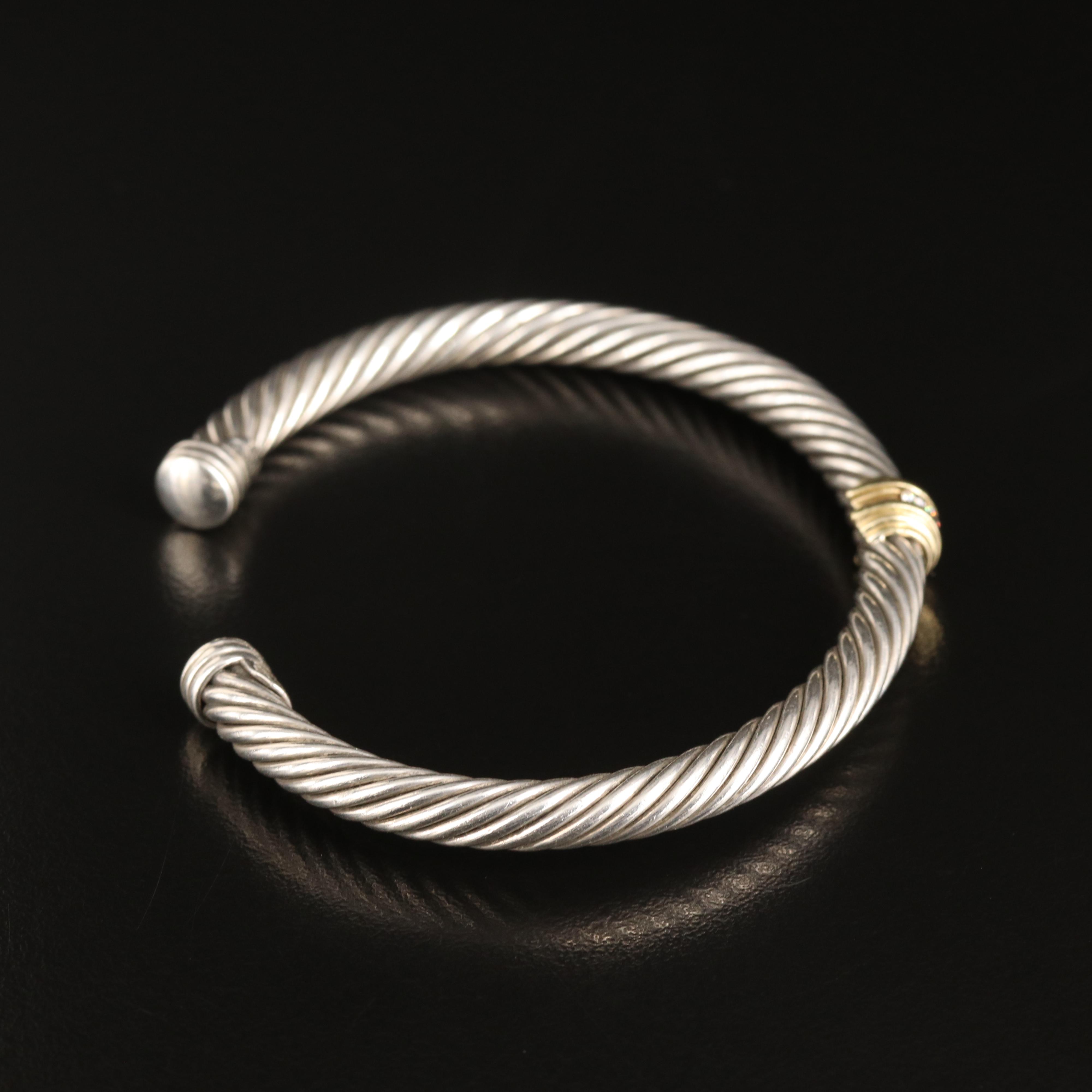 David Yurman "Classic Cable" Sterling Diamond Cuff with 18K Accent