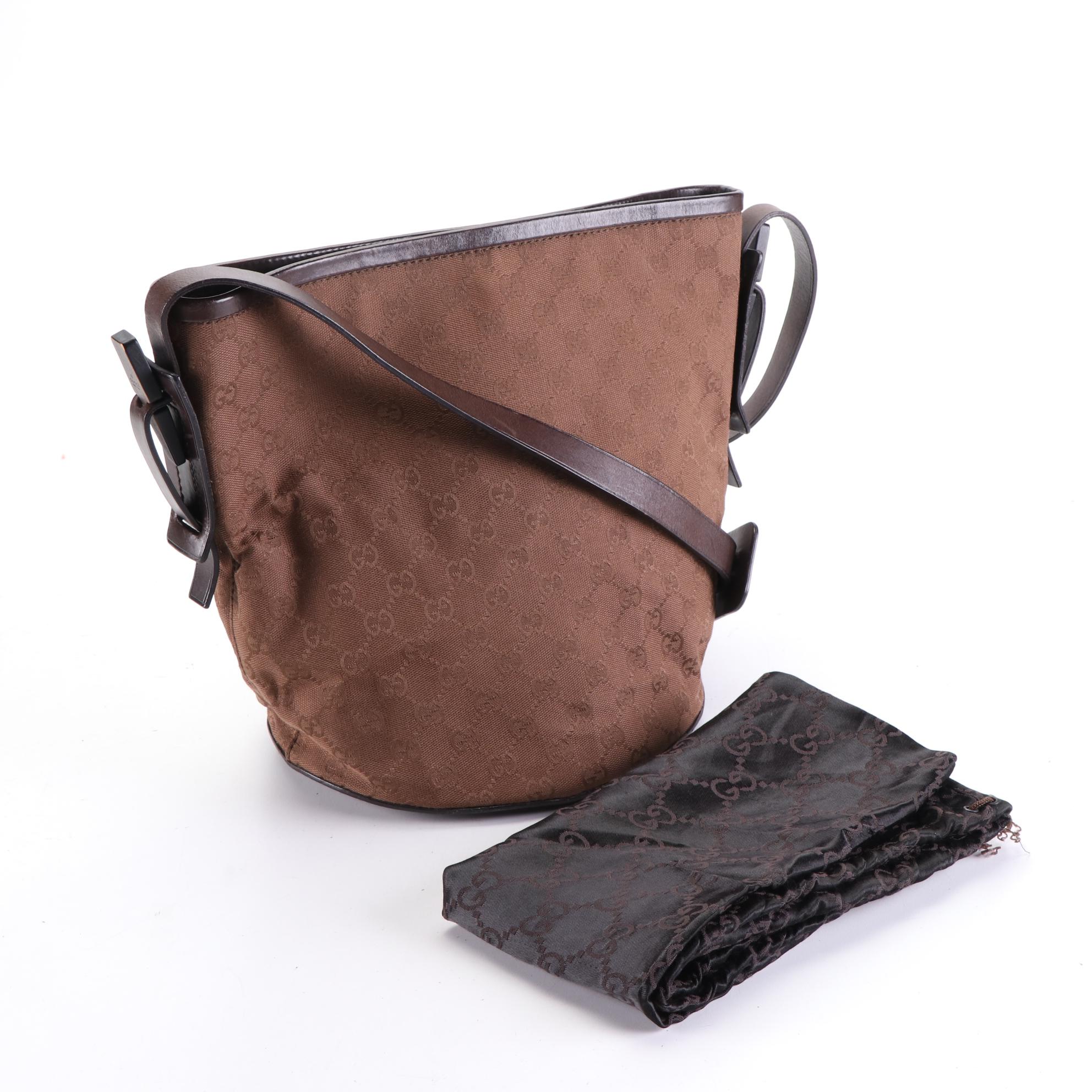 Gucci Brown GG Canvas and Leather Bucket Bag