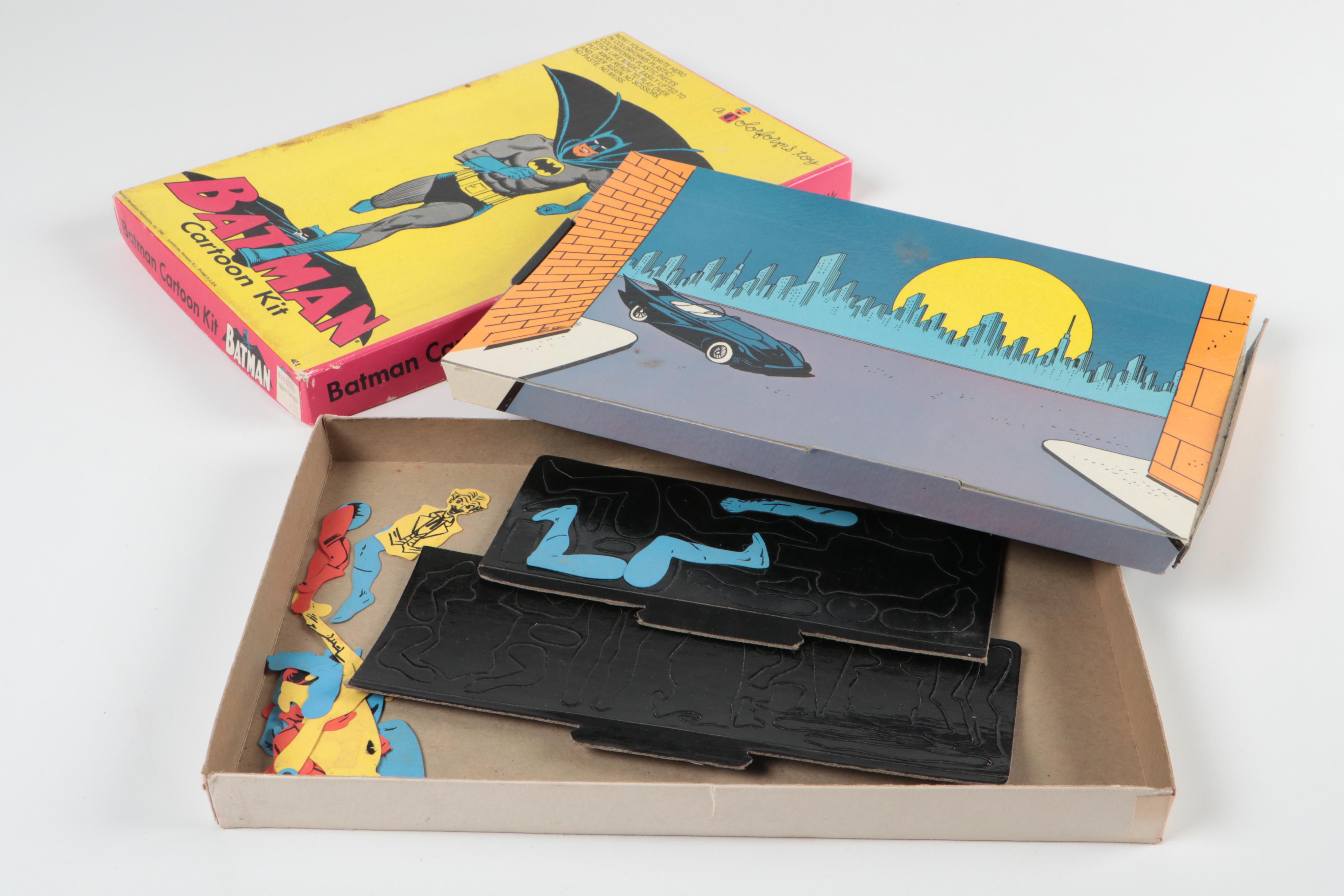 Batman Cartoon Kit and Model Batmobile with The Joker Bowl, Late 20th Century