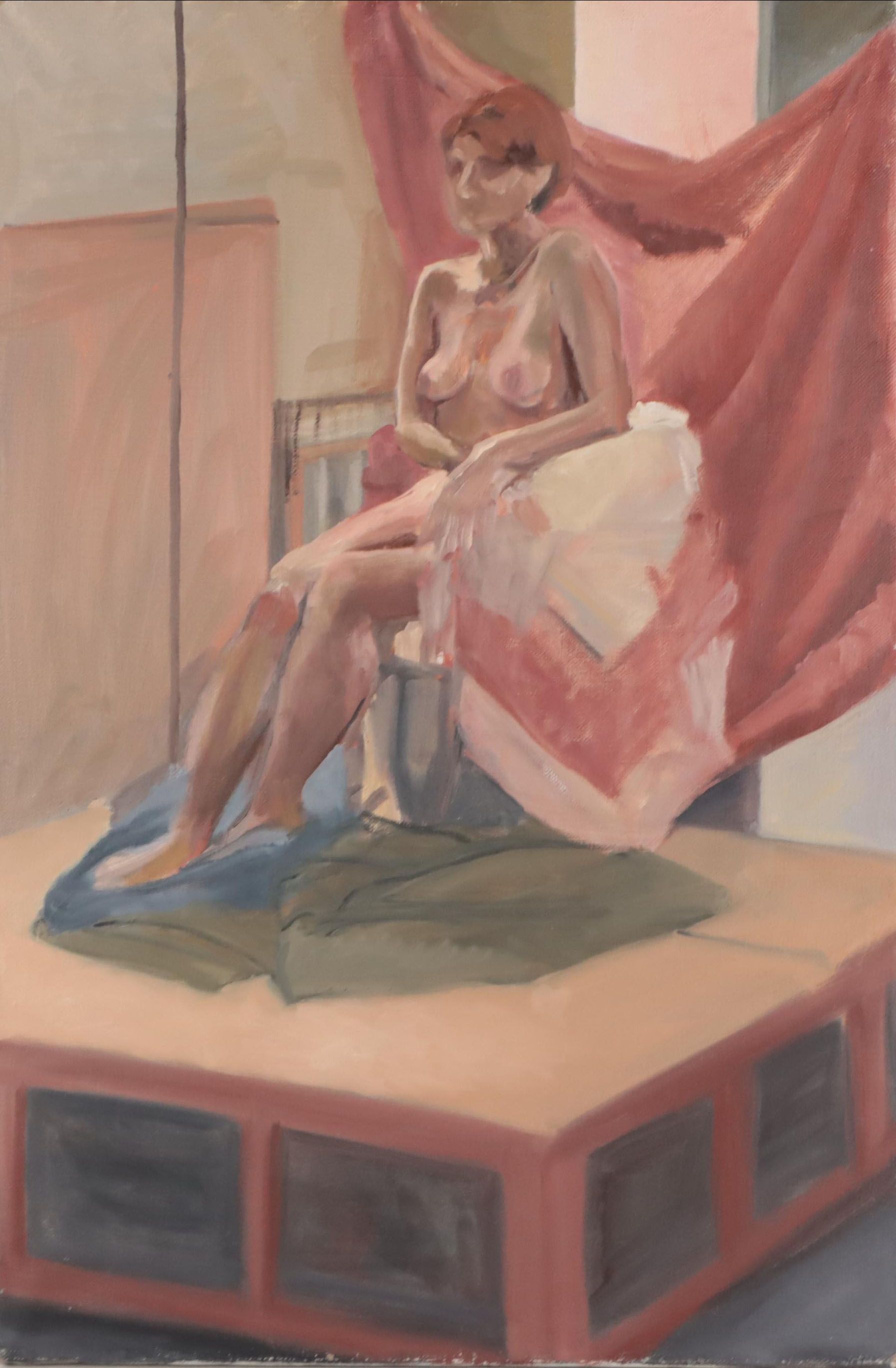 Katrina Halter Oil Painting of a Seated Female Nude, circa 1990