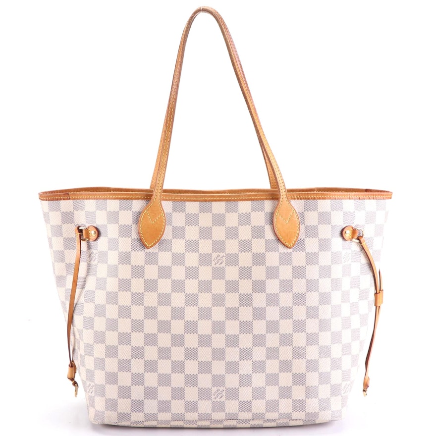 Louis Vuitton Neverfull MM in Damier Azur Canvas and Vachetta Leather with Box