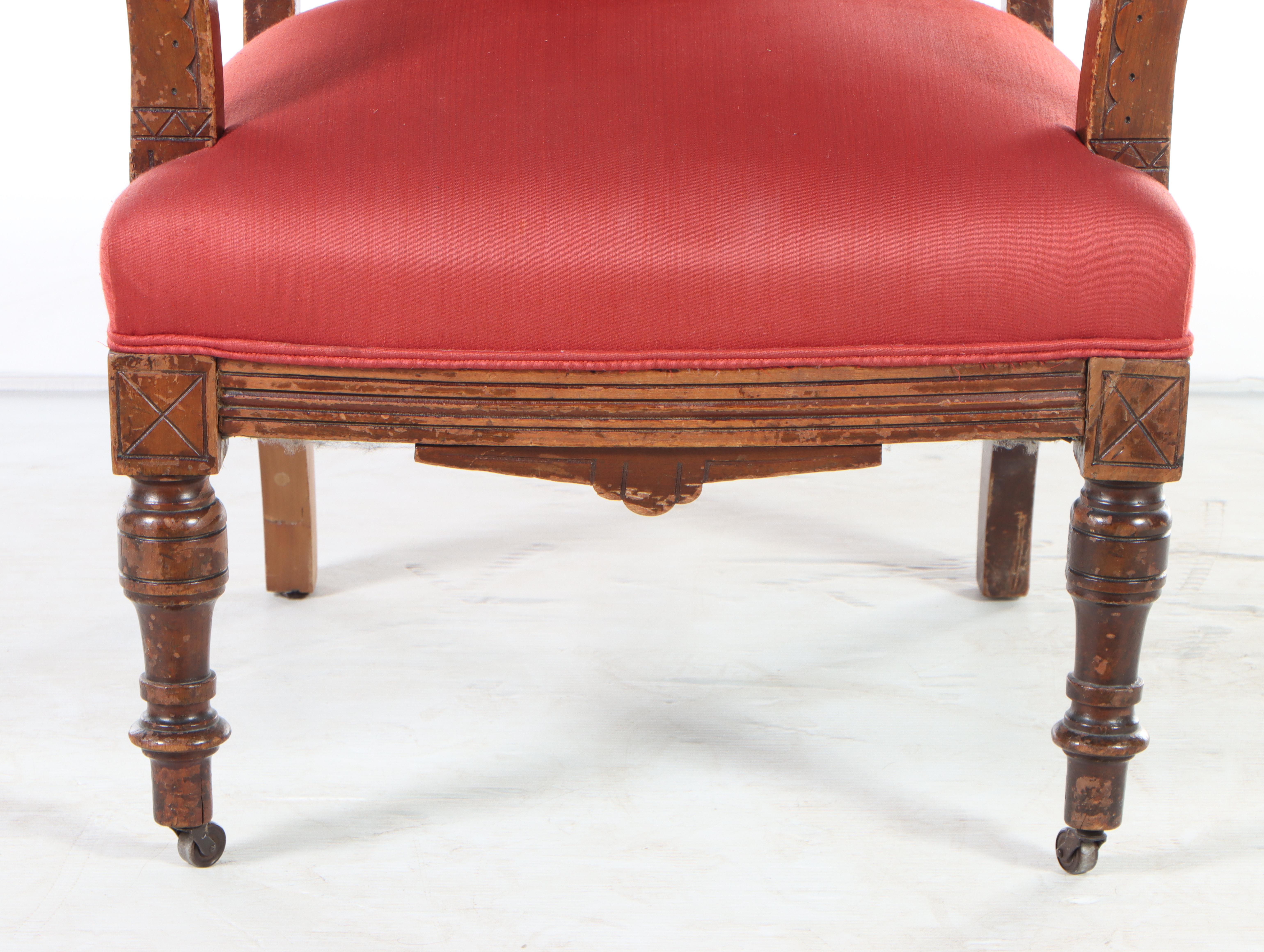 Victorian Carved Walnut and Custom-Upholstered Armchair, Late 19th Century