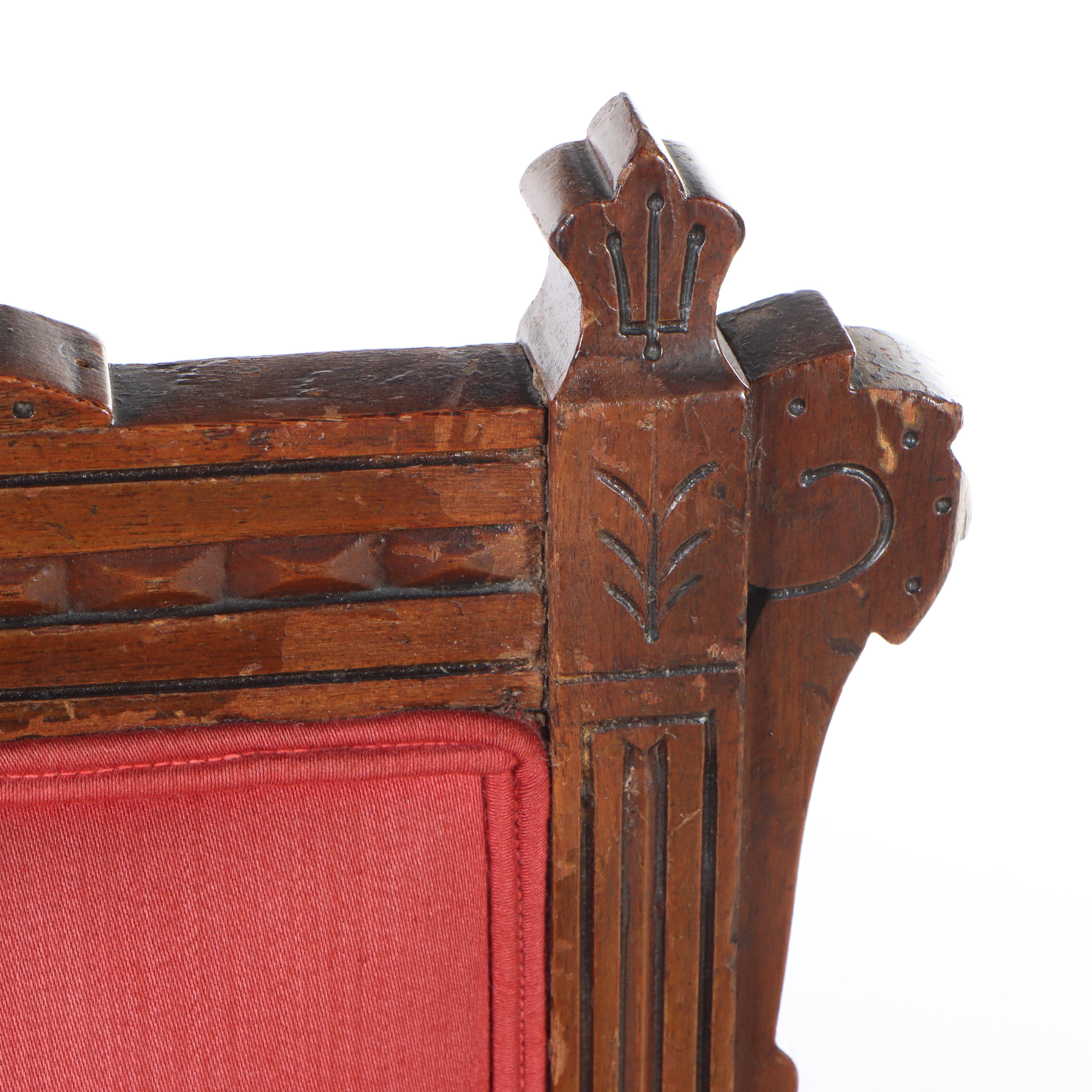 Victorian Carved Walnut and Custom-Upholstered Armchair, Late 19th Century